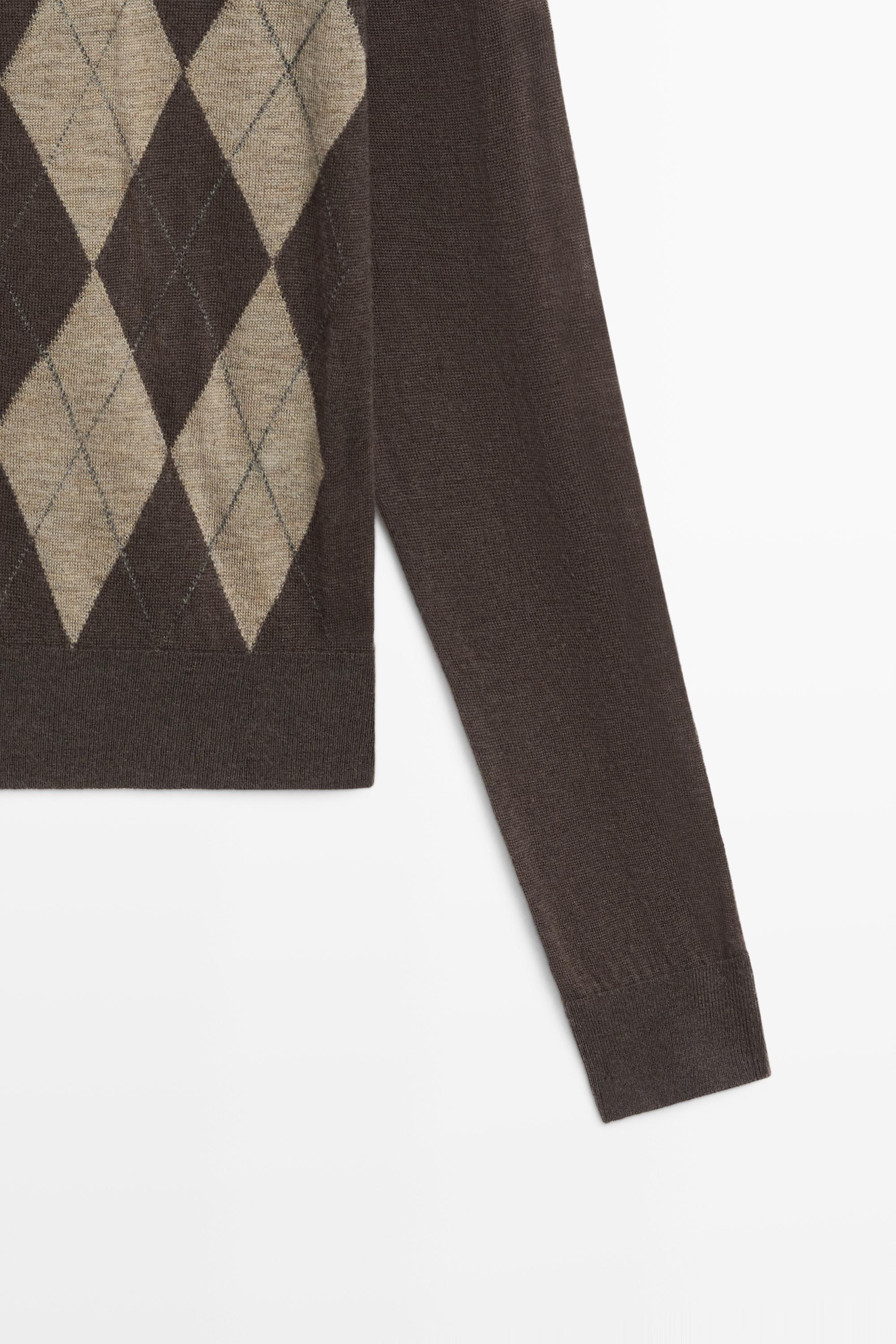 100% wool argyle knit cardigan - GREY