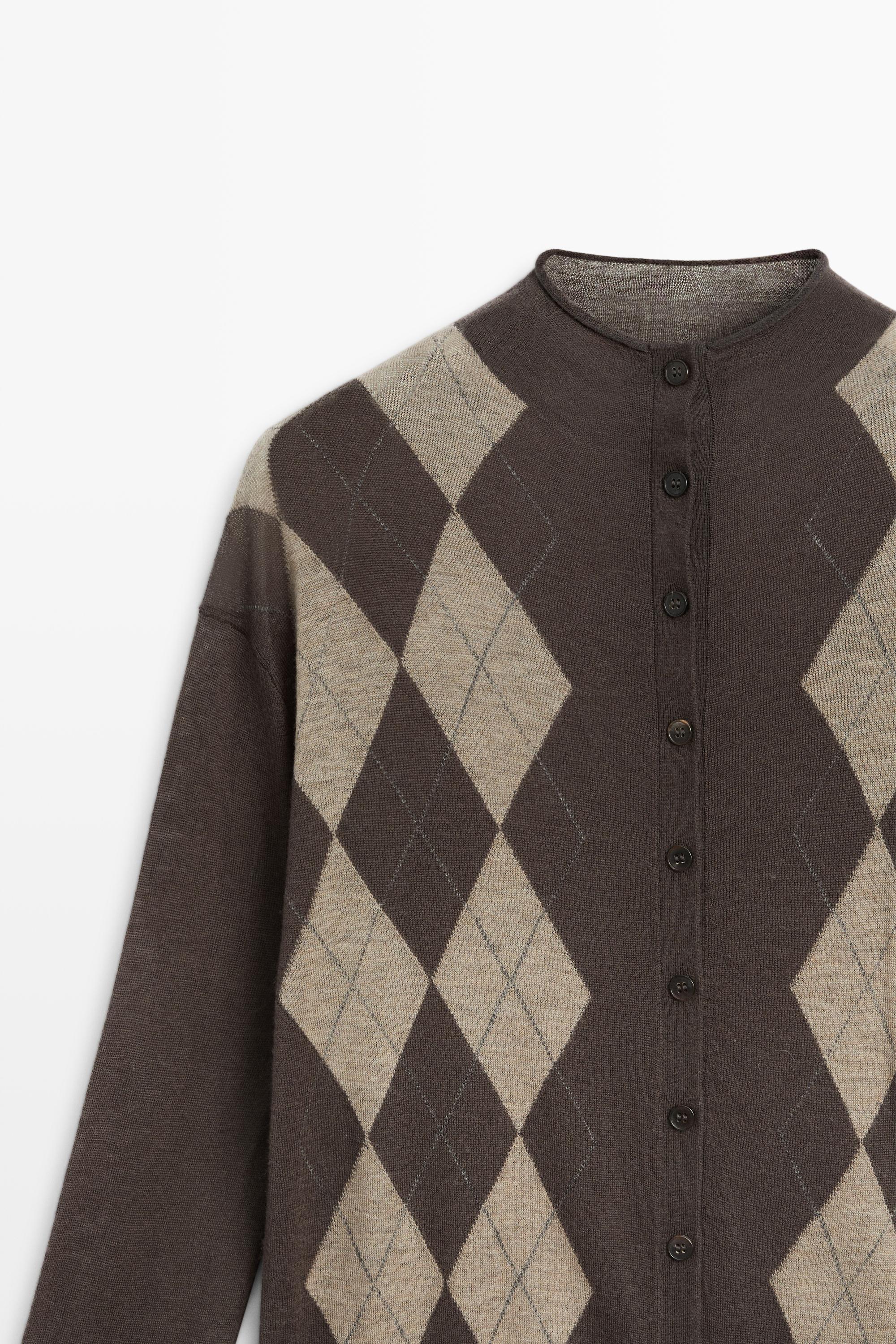 100% wool argyle knit cardigan - GREY