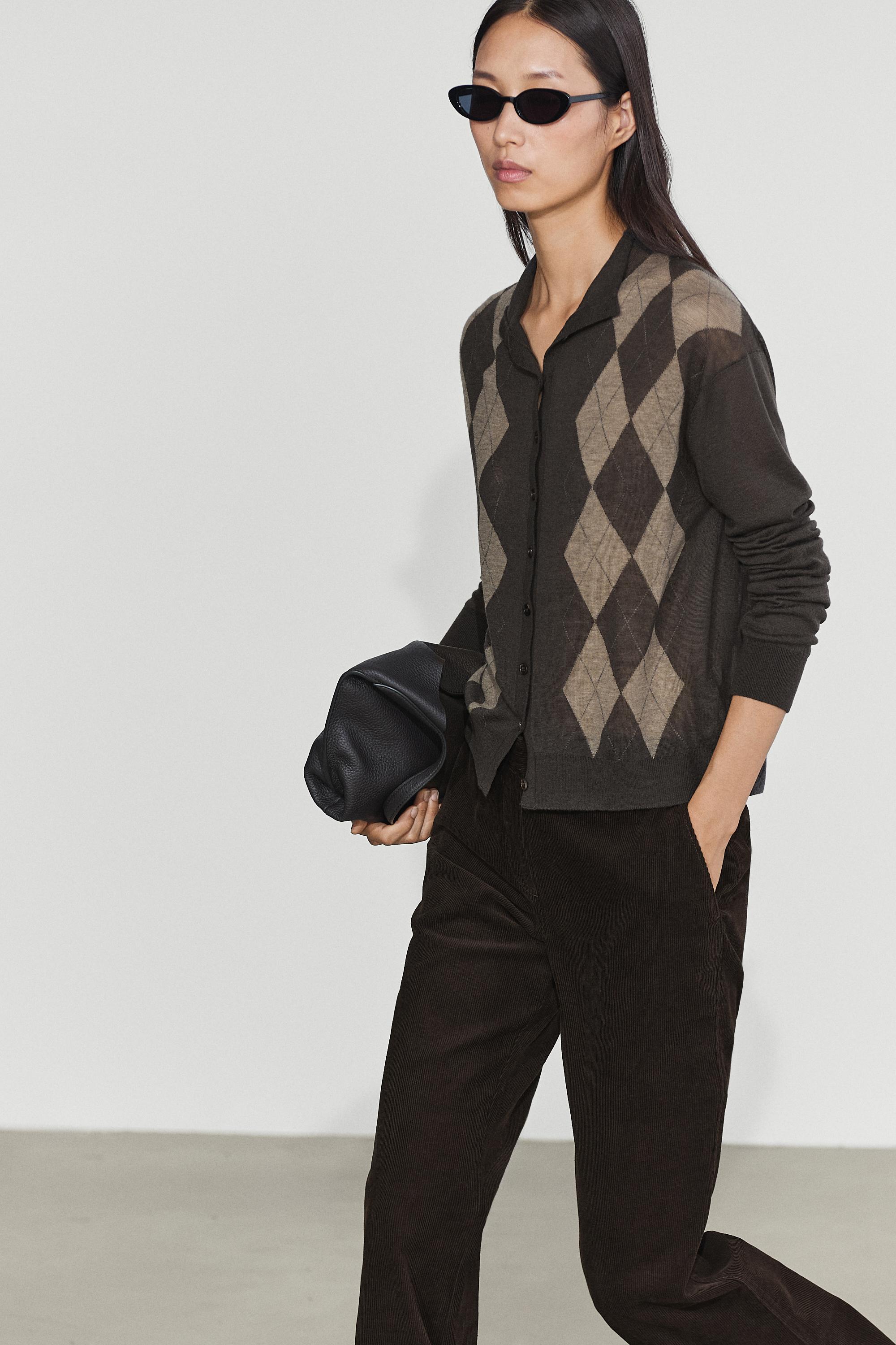 100% wool argyle knit cardigan - GREY