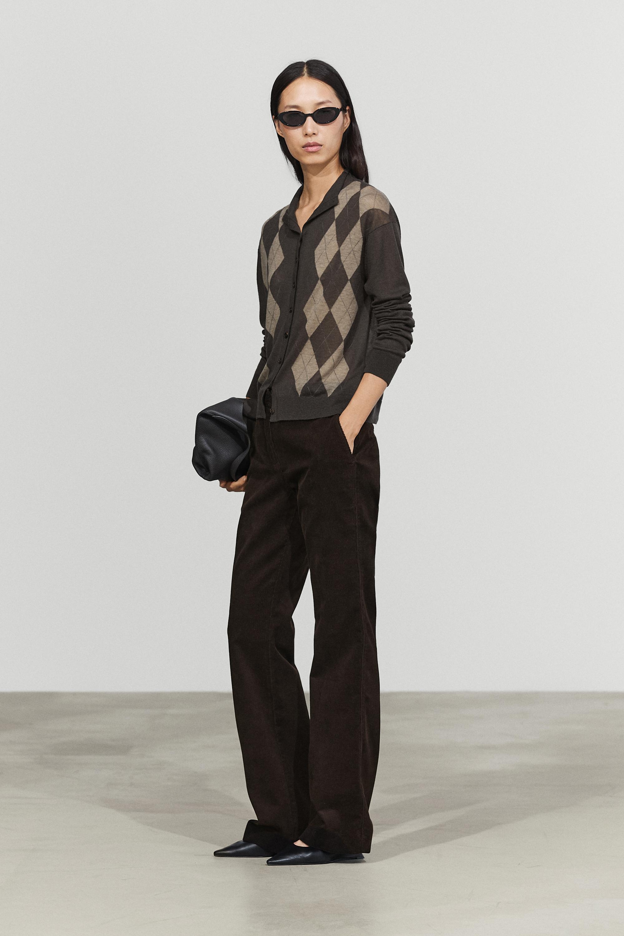 100% wool argyle knit cardigan - GREY