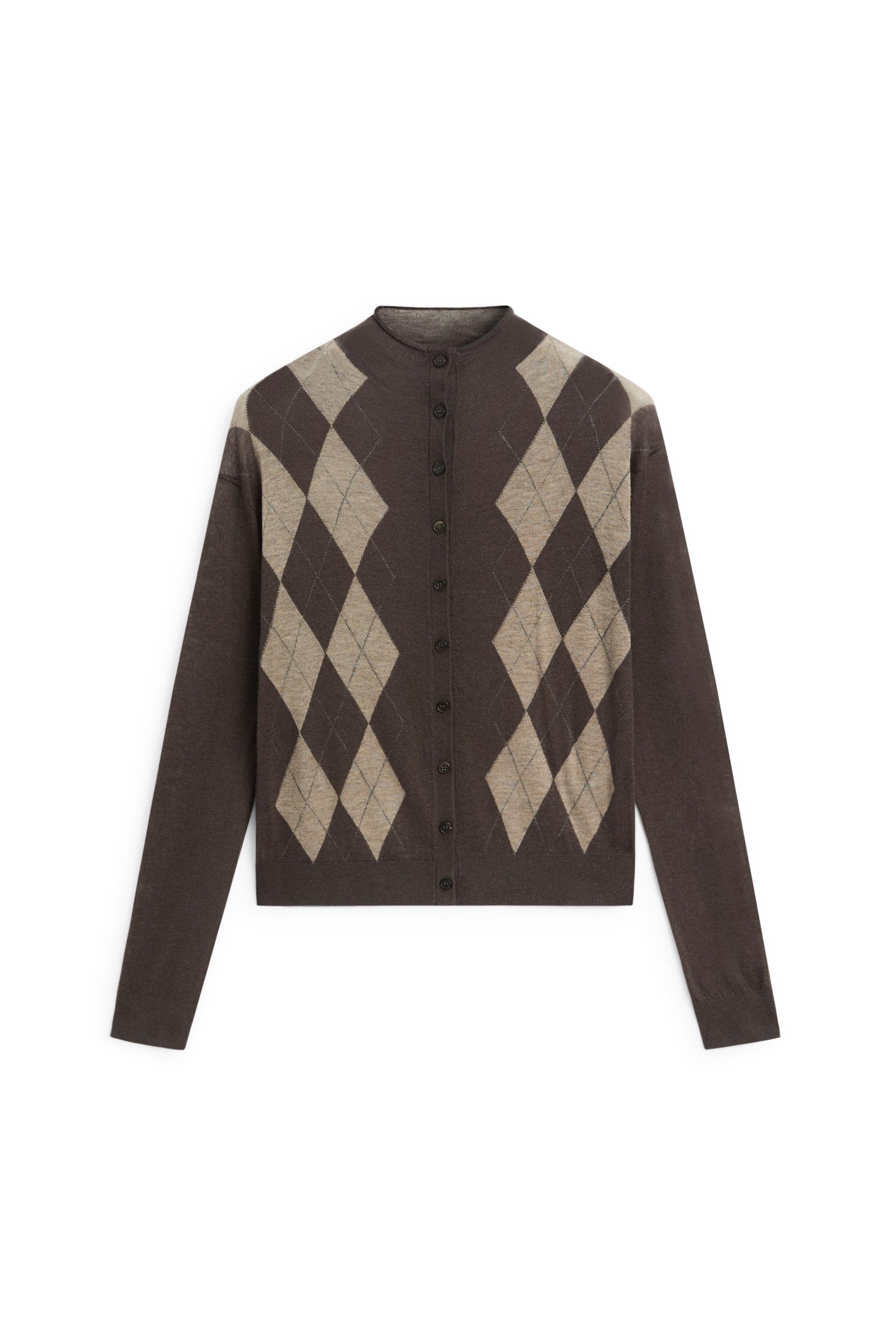 100% wool argyle knit cardigan - GREY