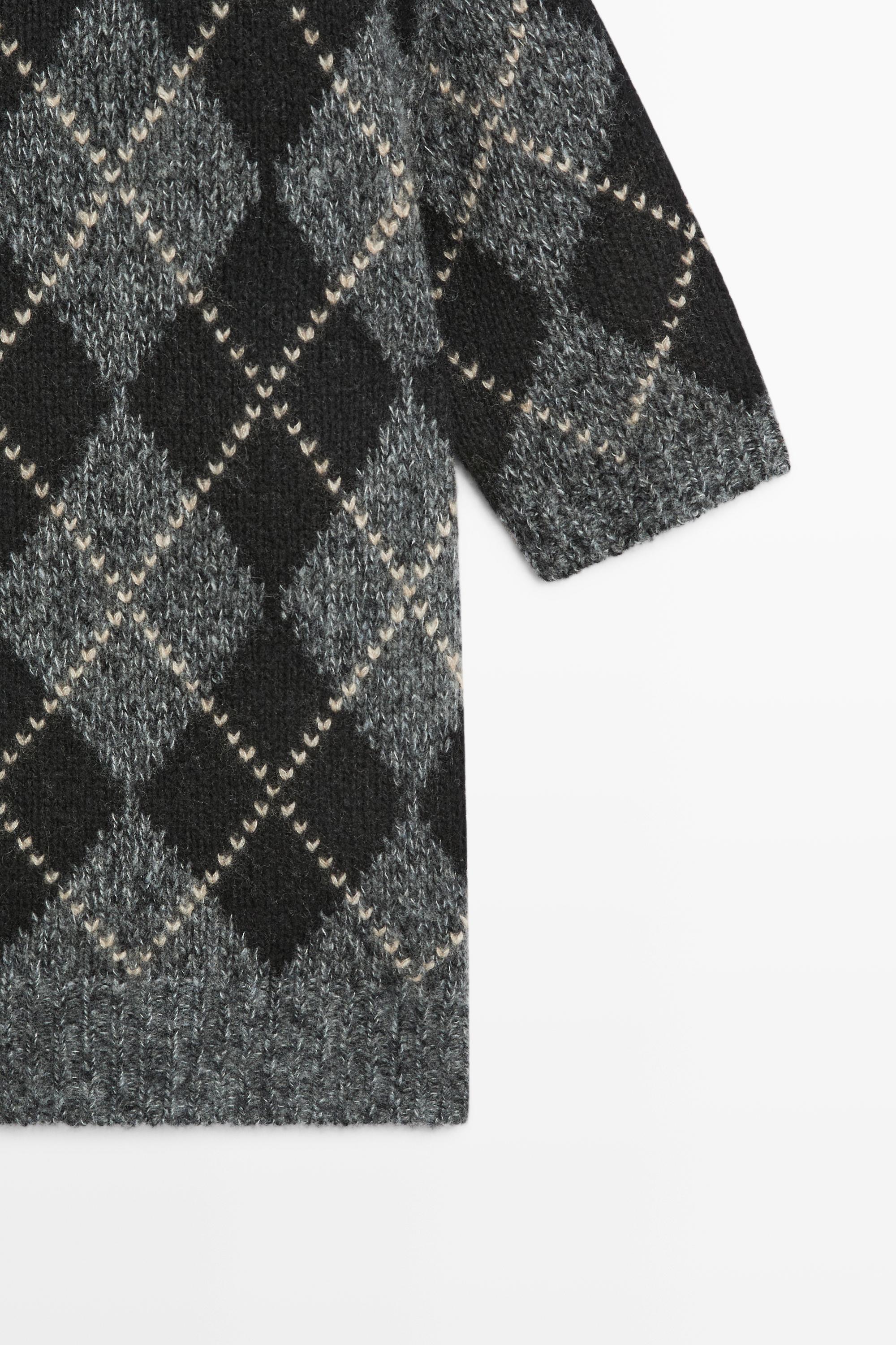 Cashmere-blend short sleeve argyle knit sweater - GREY