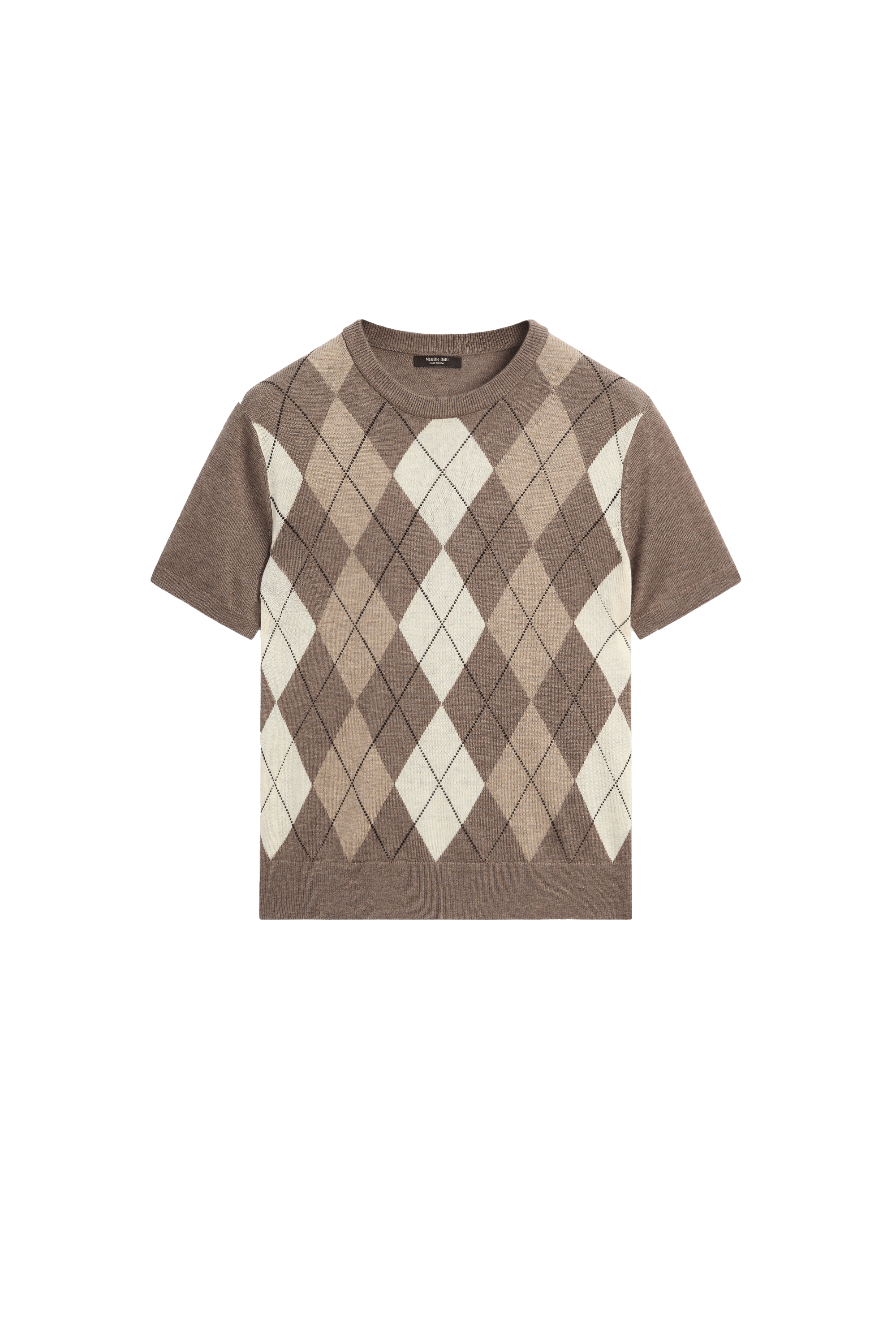 Short sleeve diamond-pattern sweater - TAUPE GREY