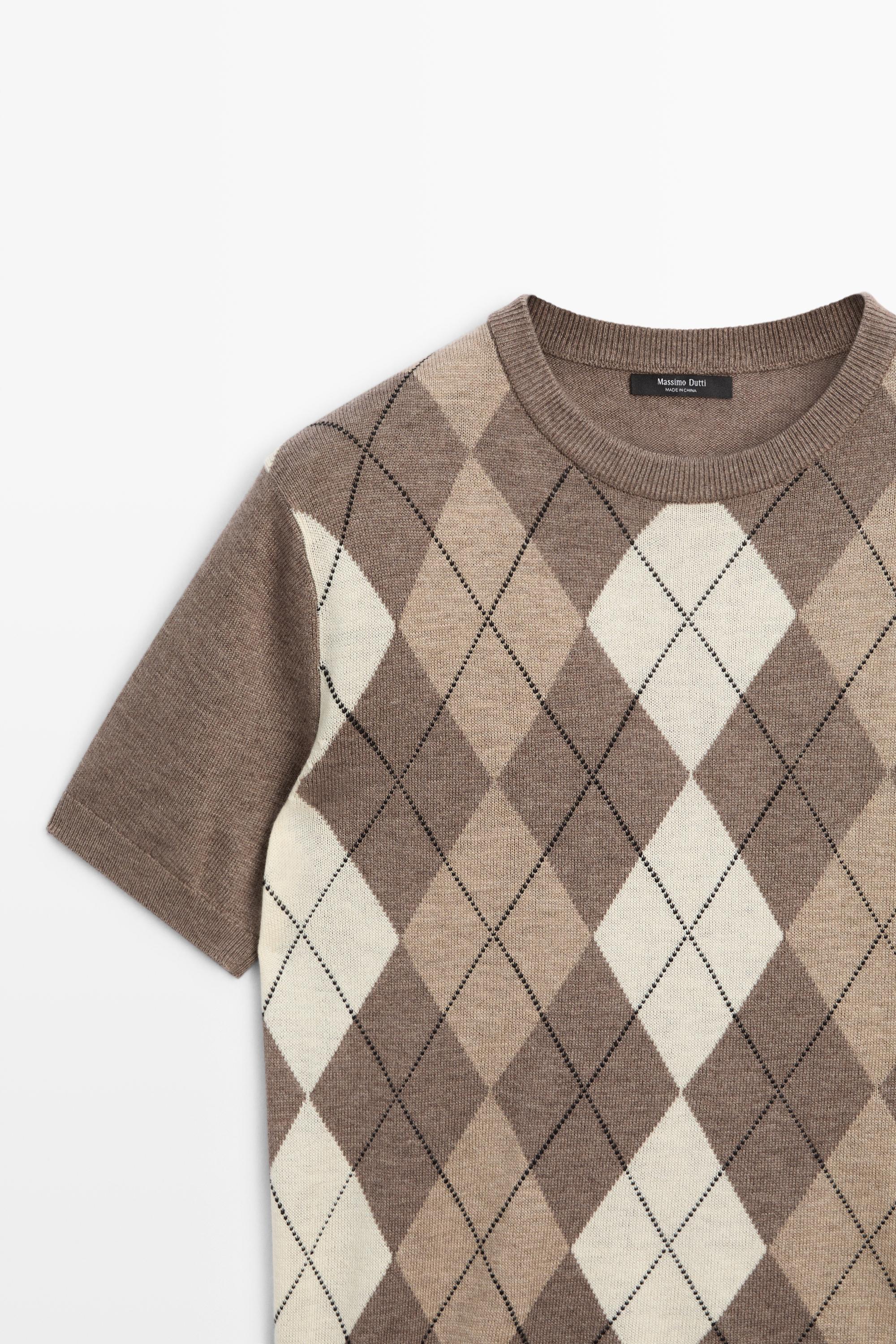 Short sleeve diamond-pattern sweater - TAUPE GREY