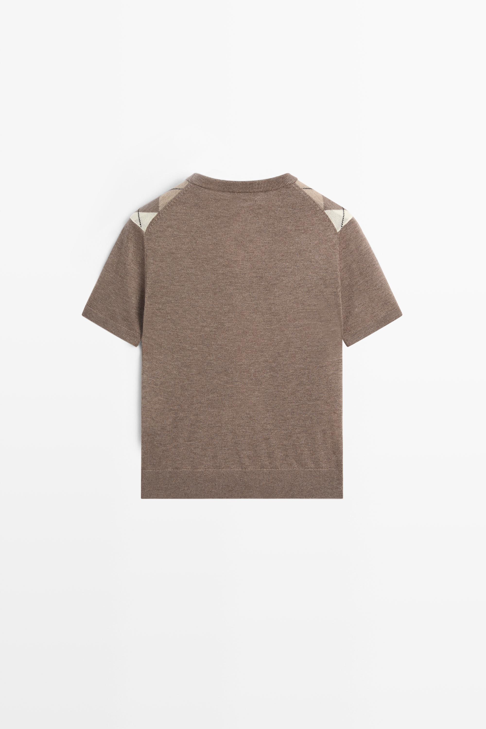Short sleeve diamond-pattern sweater - TAUPE GREY