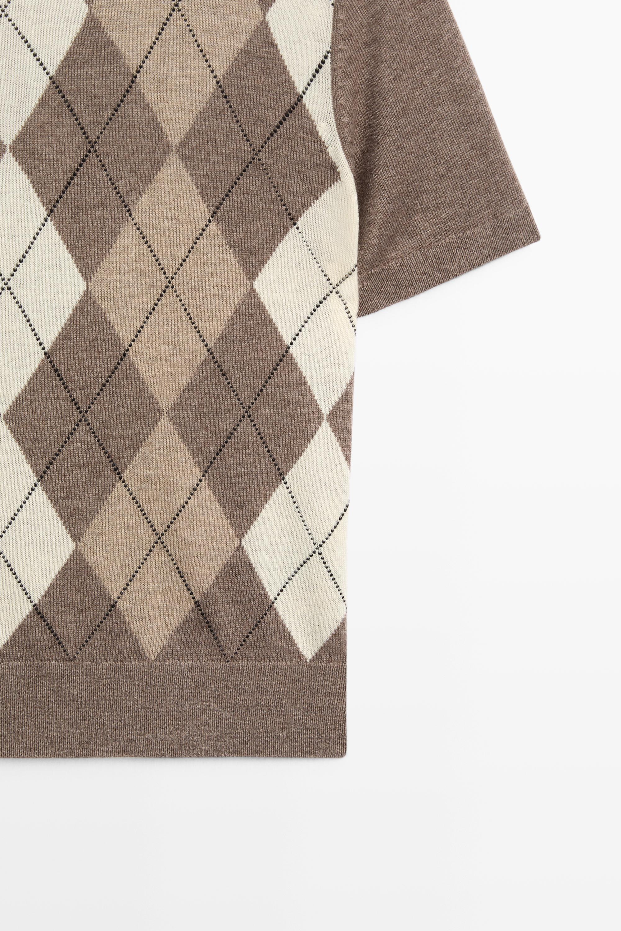 Short sleeve diamond-pattern sweater - TAUPE GREY