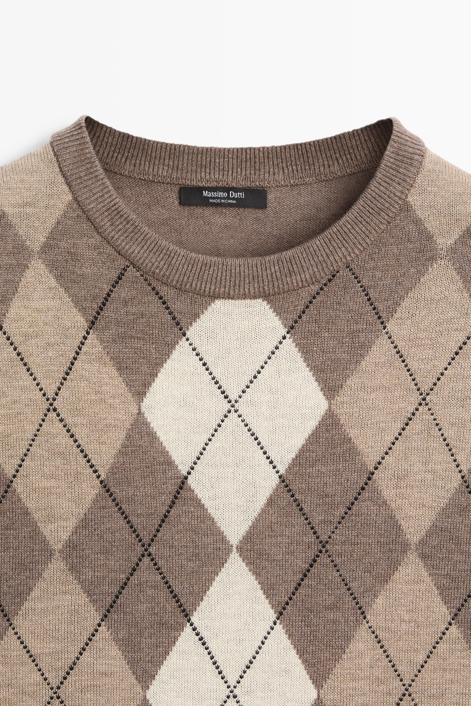 Short sleeve diamond-pattern sweater - TAUPE GREY