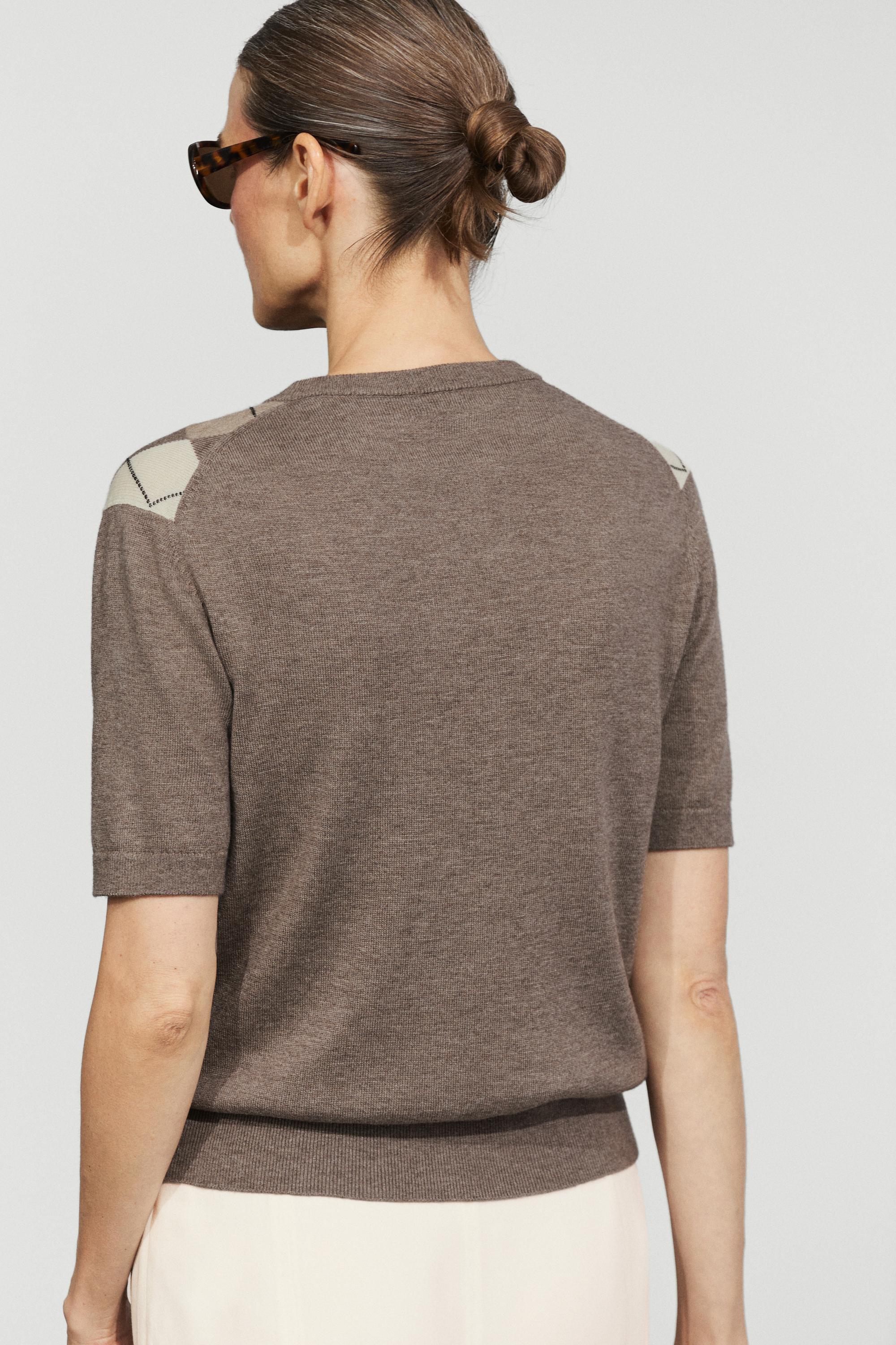 Short sleeve diamond-pattern sweater - TAUPE GREY