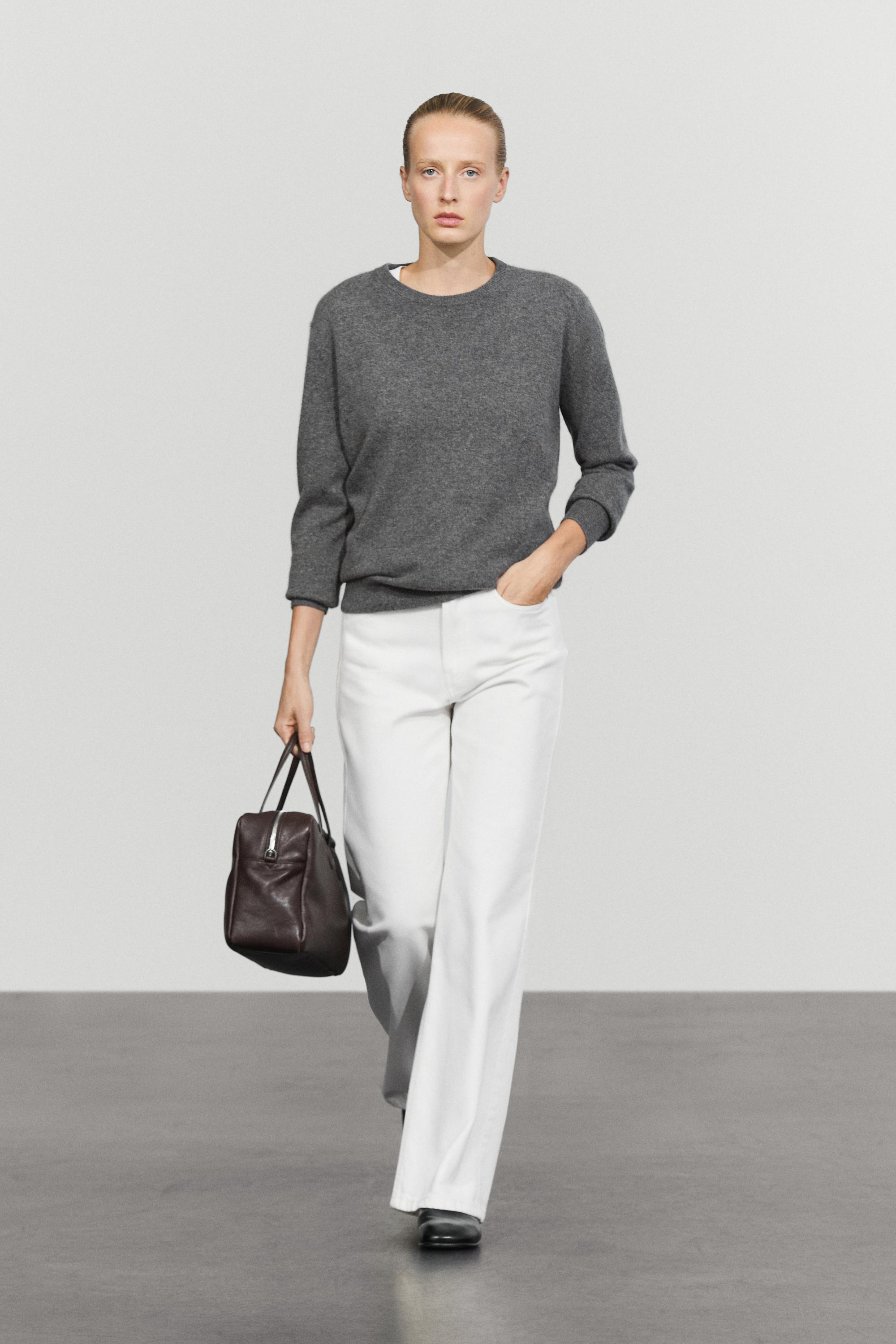 100% cashmere long sleeve sweater - GREY