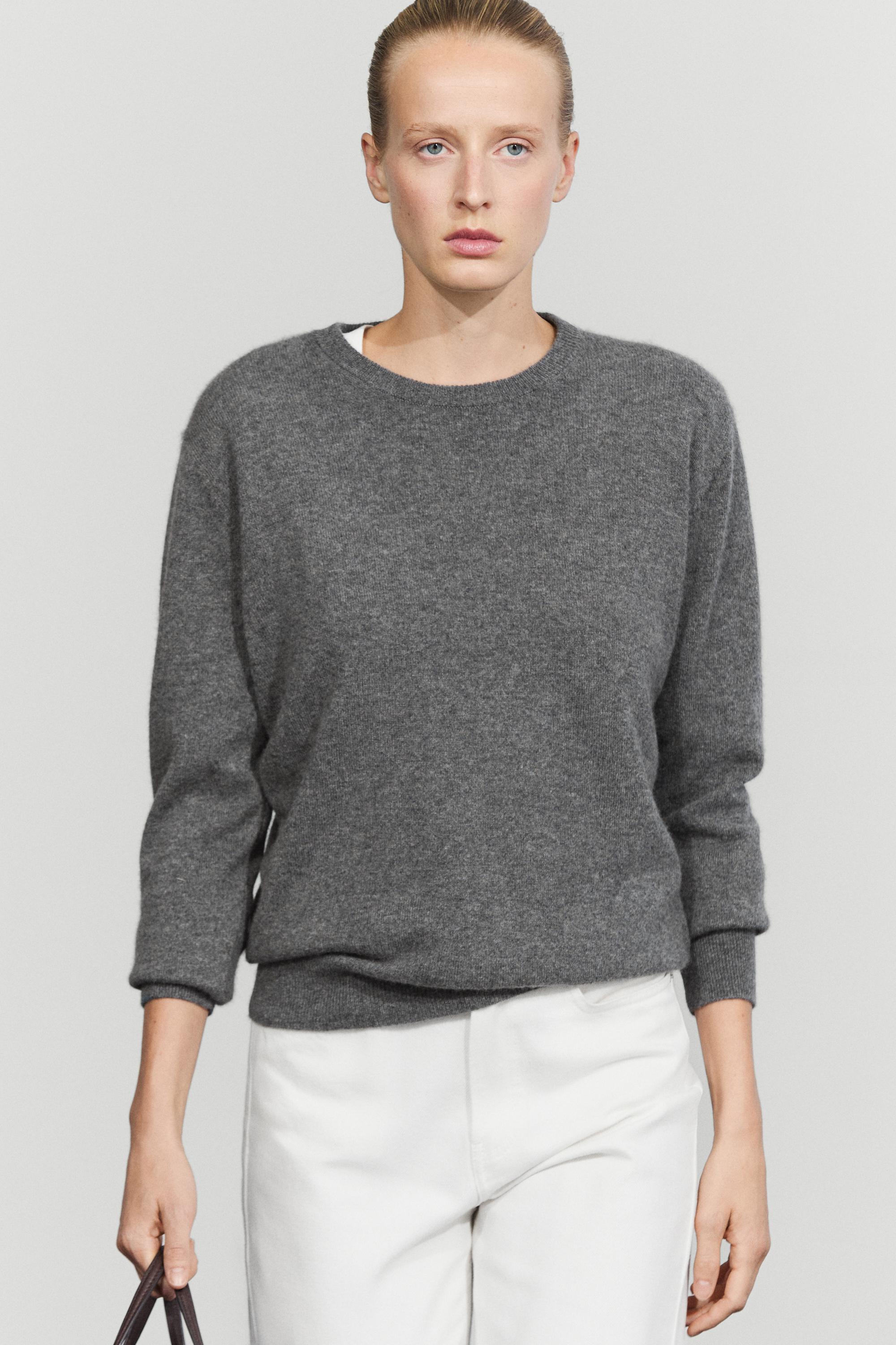 100% cashmere long sleeve sweater - GREY