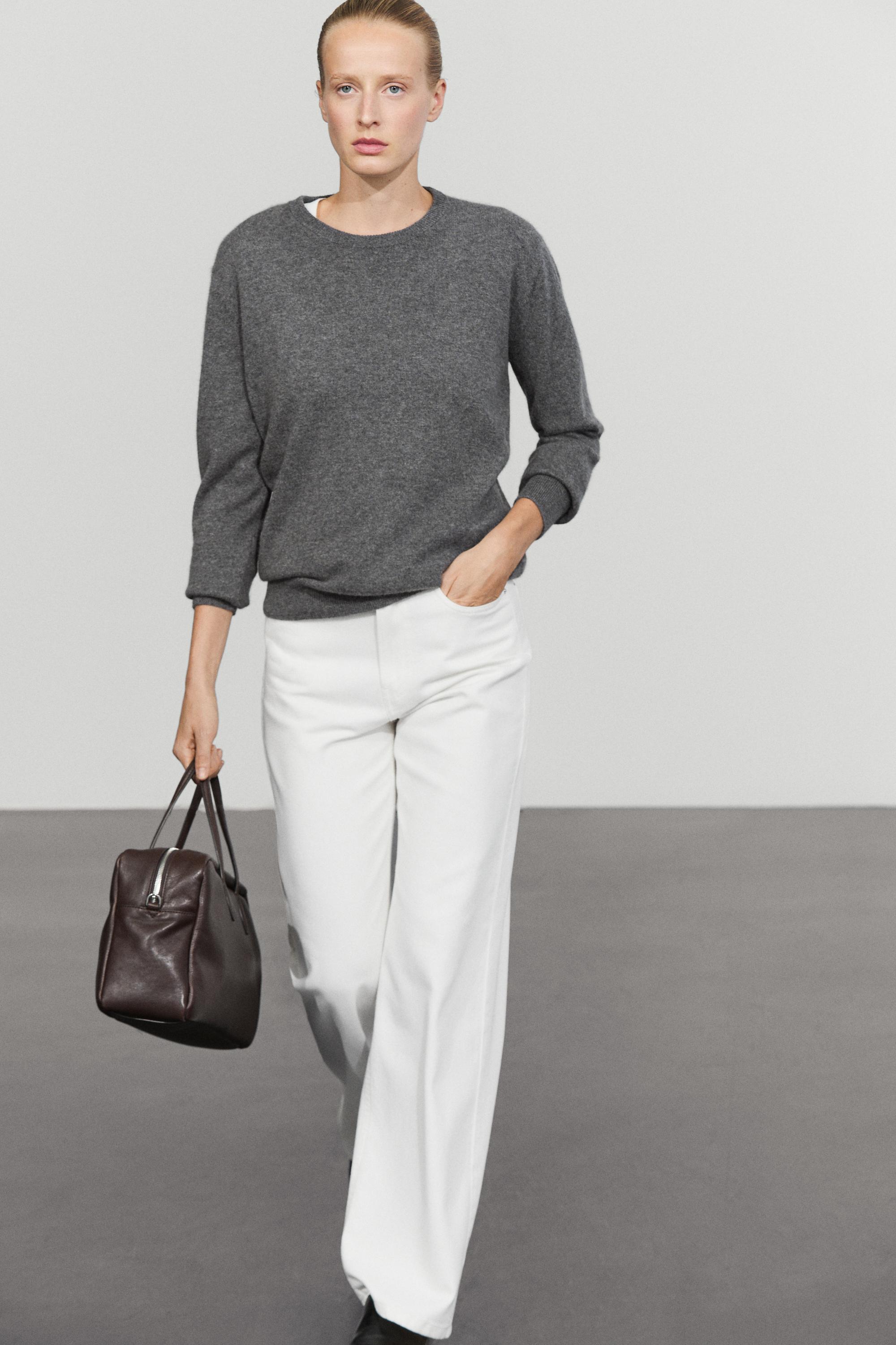 100% cashmere long sleeve sweater - GREY