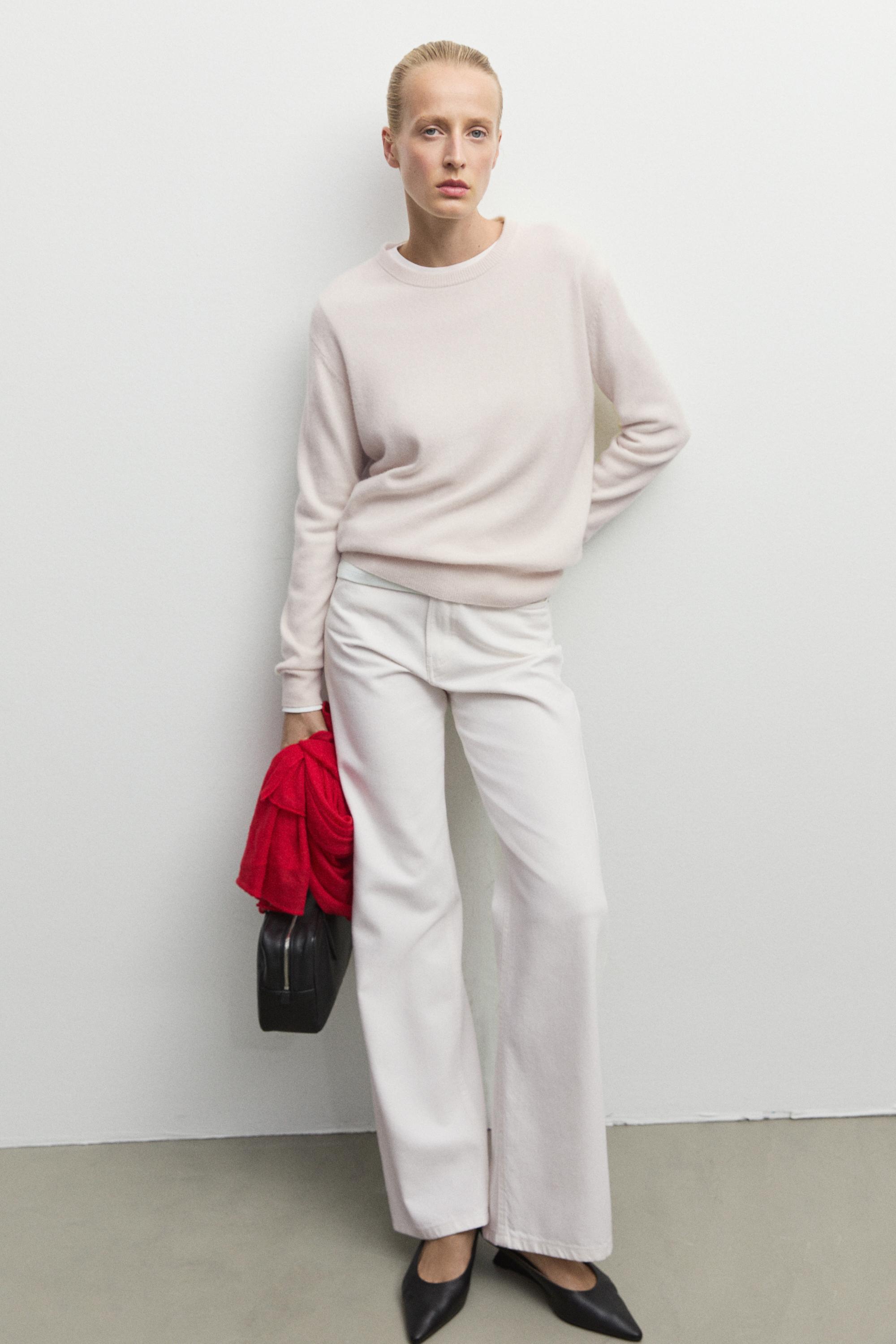 100% cashmere long sleeve sweater - CREAM