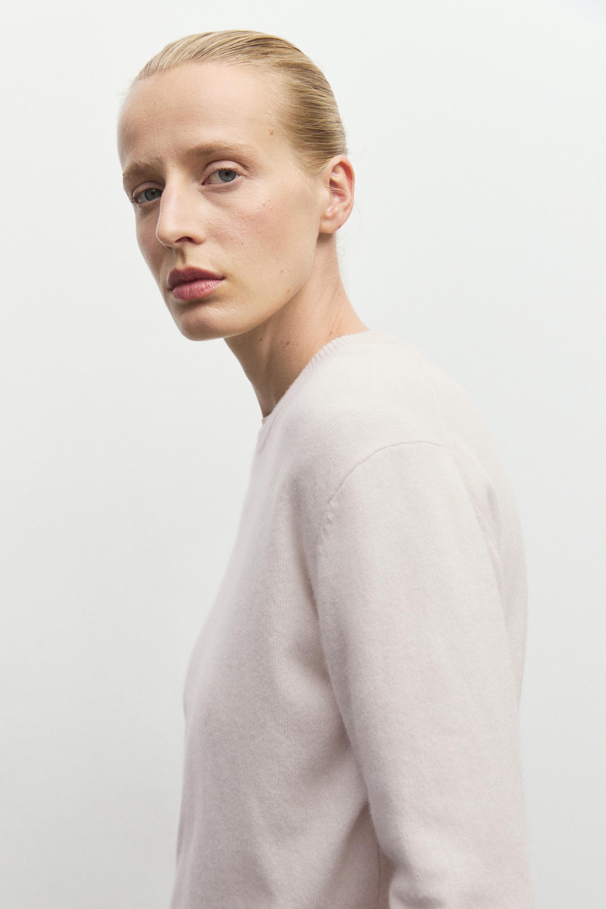100% cashmere long sleeve sweater - CREAM