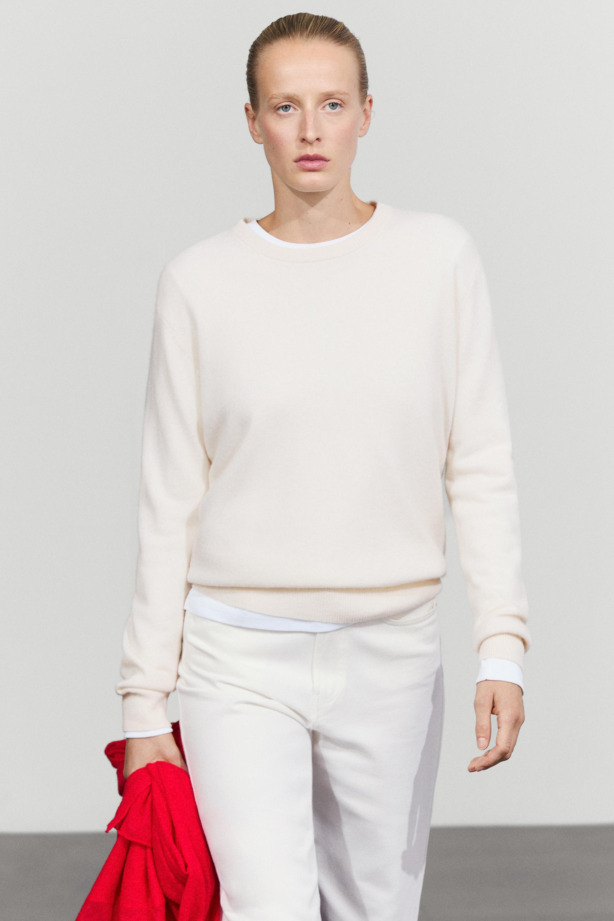 100% cashmere long sleeve sweater - CREAM