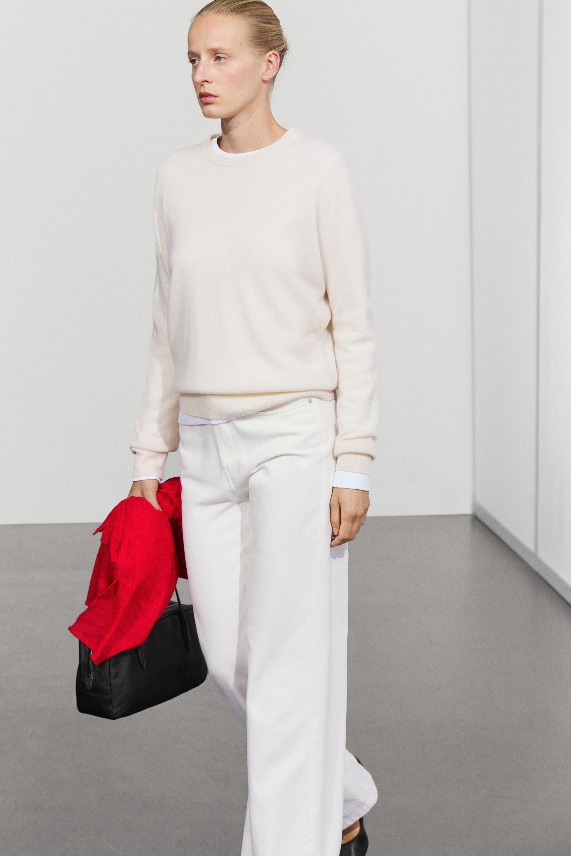 100% cashmere long sleeve sweater - CREAM