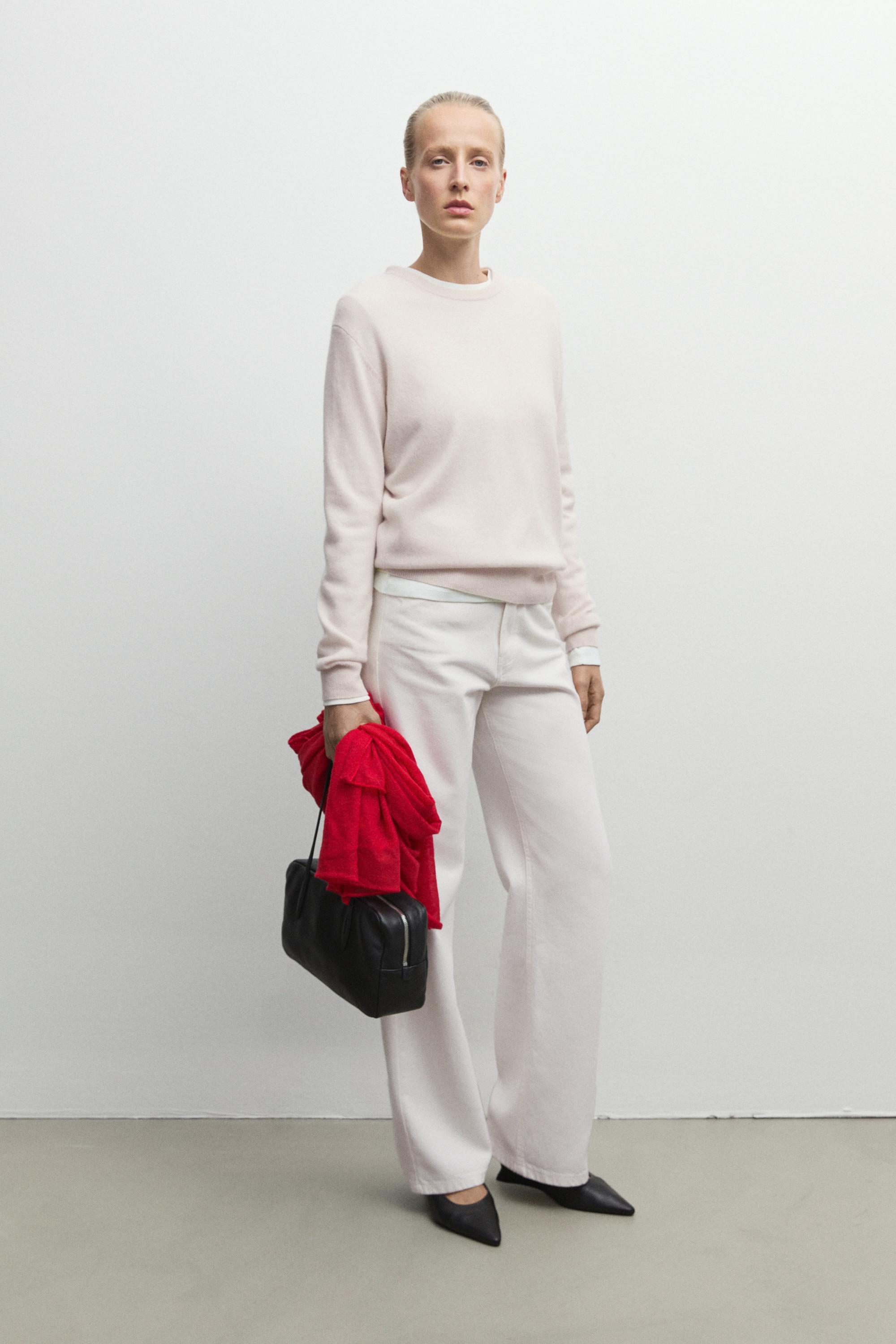 100% cashmere long sleeve sweater - CREAM