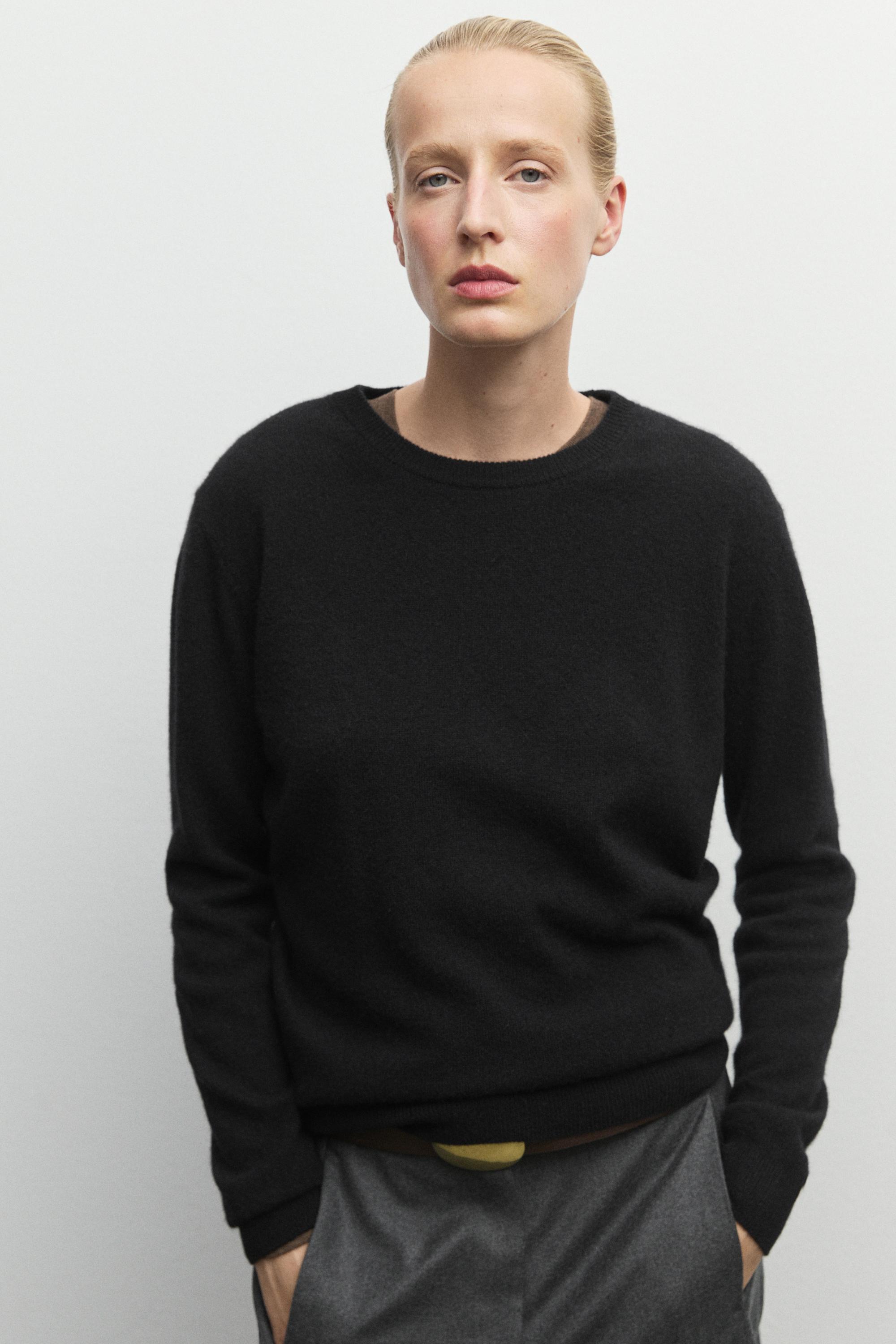 100% cashmere long sleeve sweater - BLACK