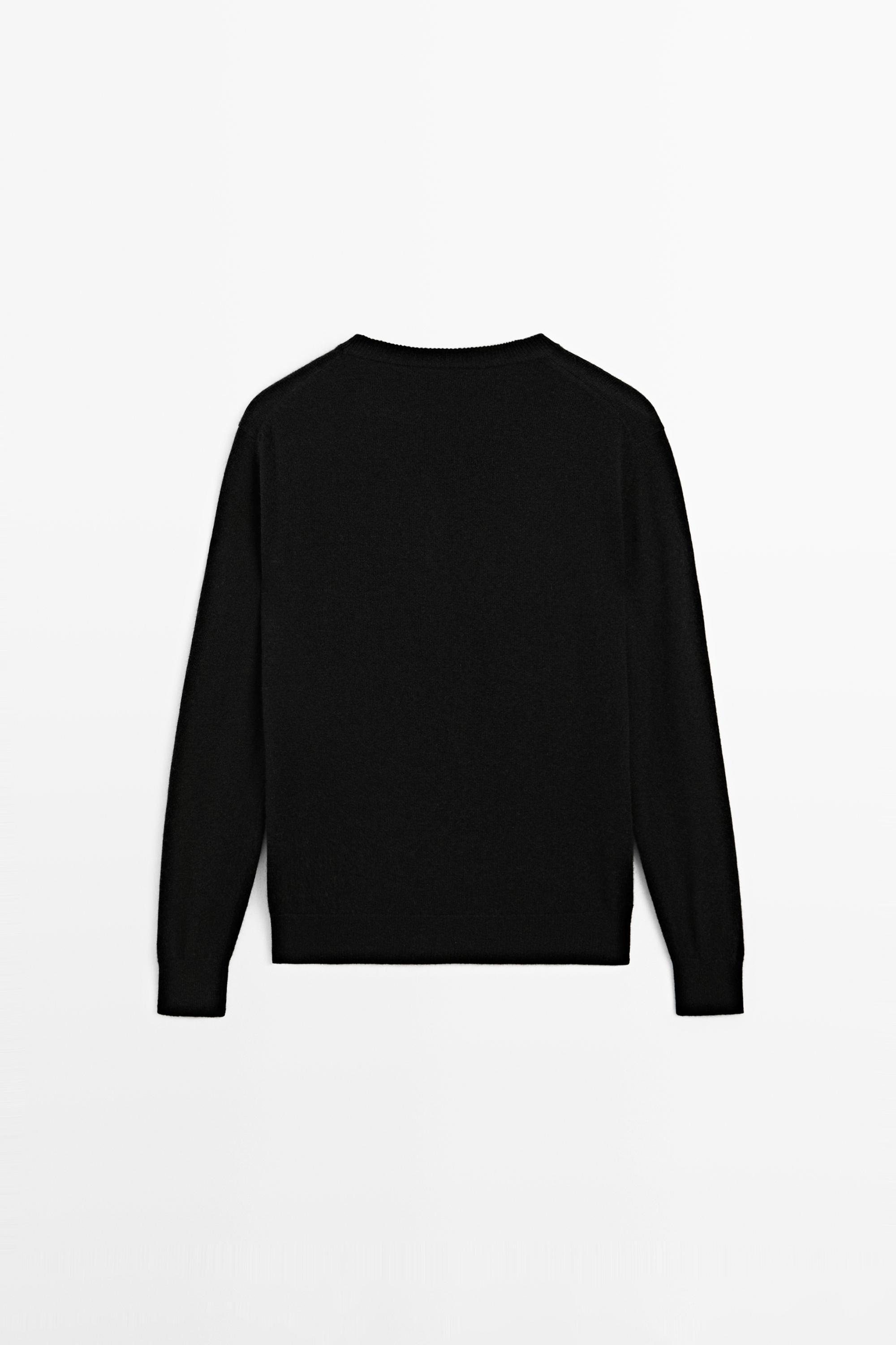 100% cashmere long sleeve sweater - BLACK