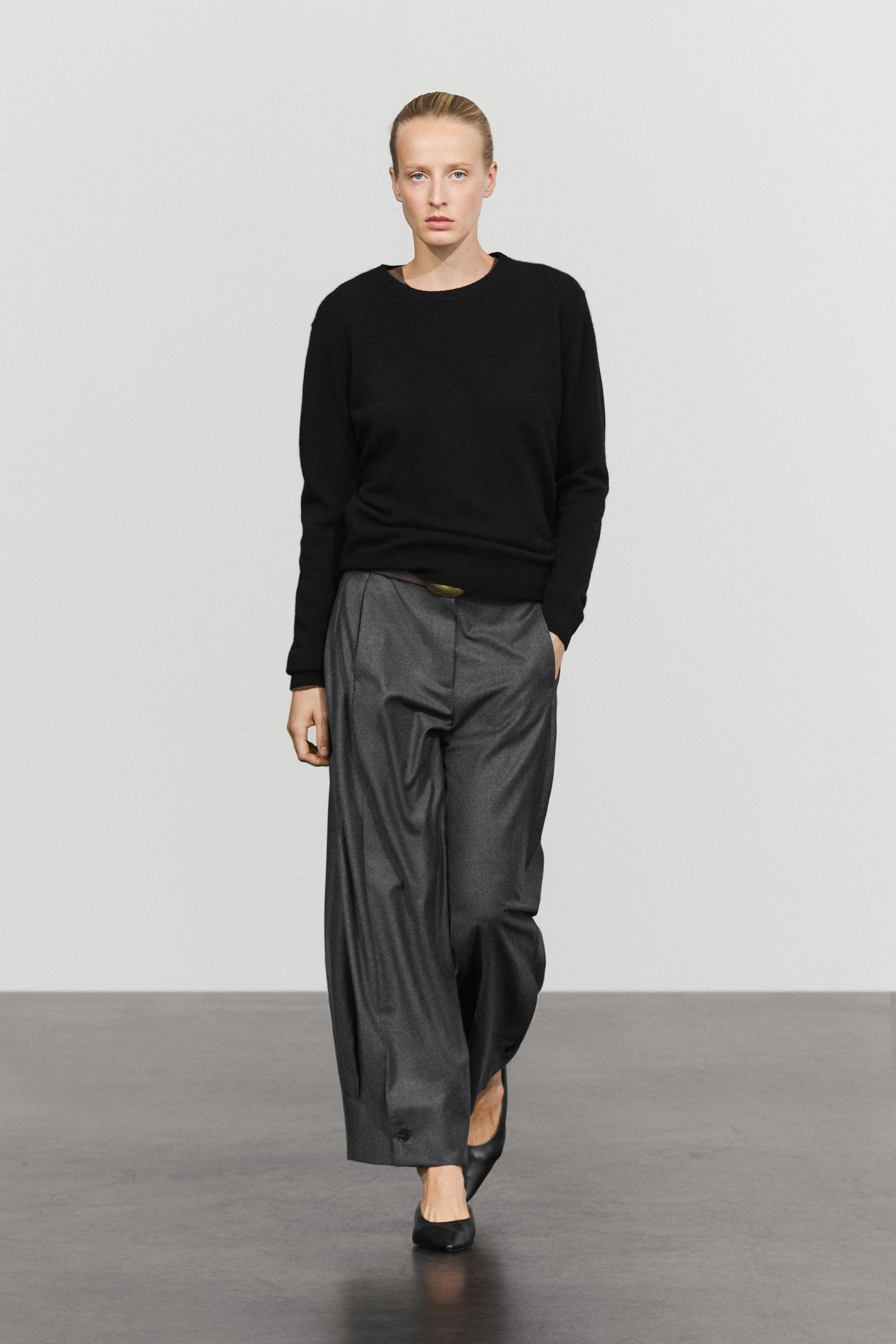 100% cashmere long sleeve sweater - BLACK