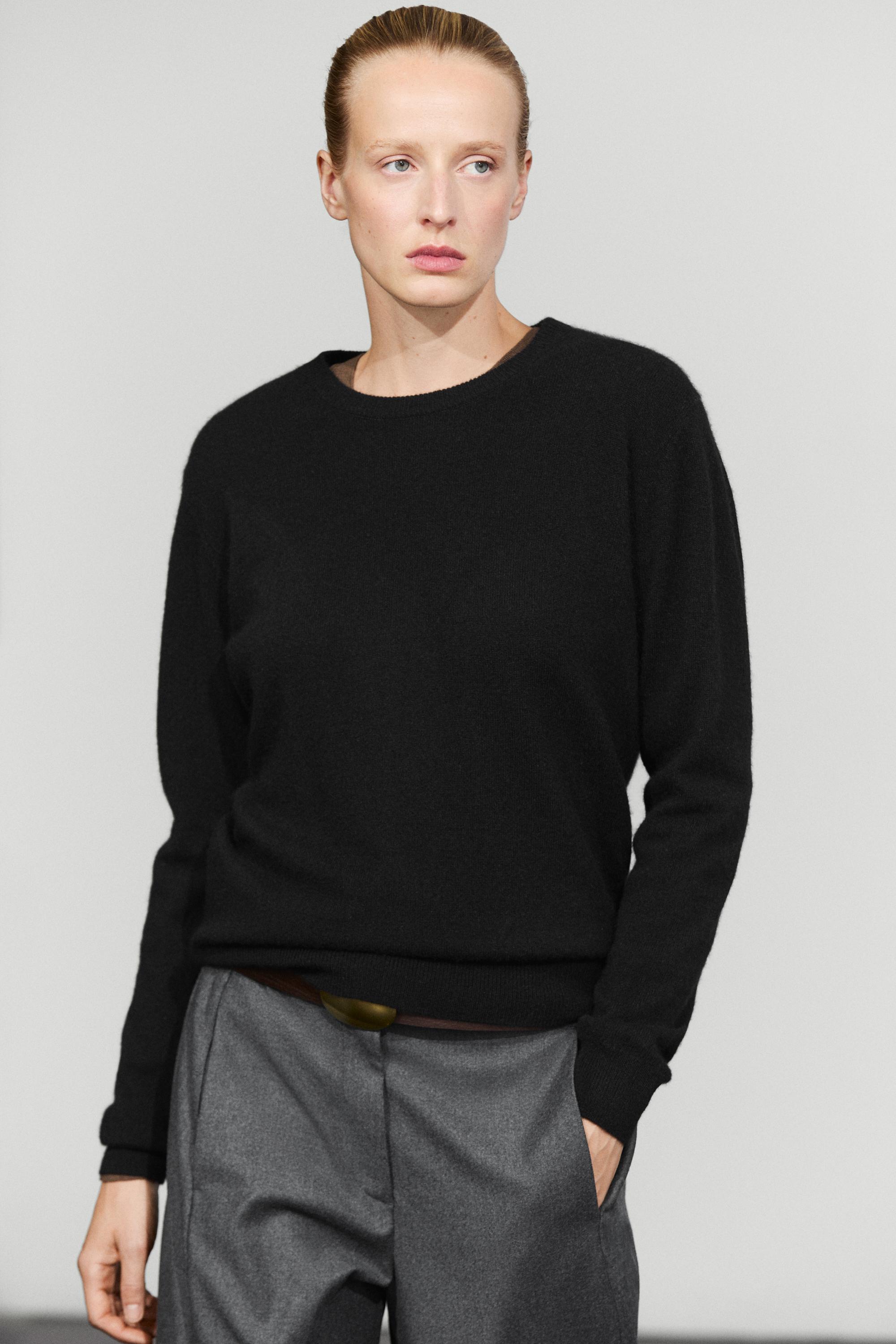 100% cashmere long sleeve sweater - BLACK