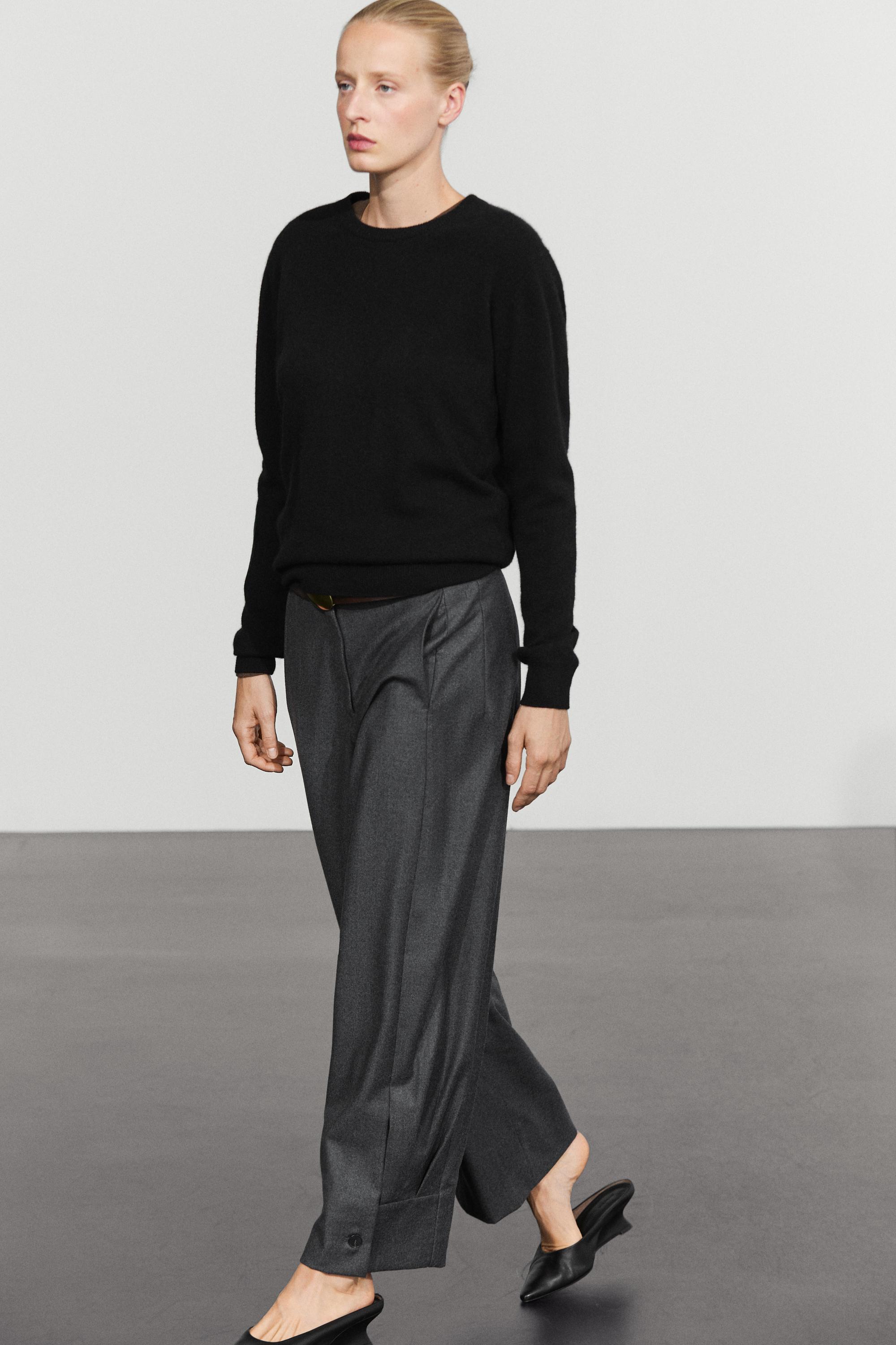 100% cashmere long sleeve sweater - BLACK