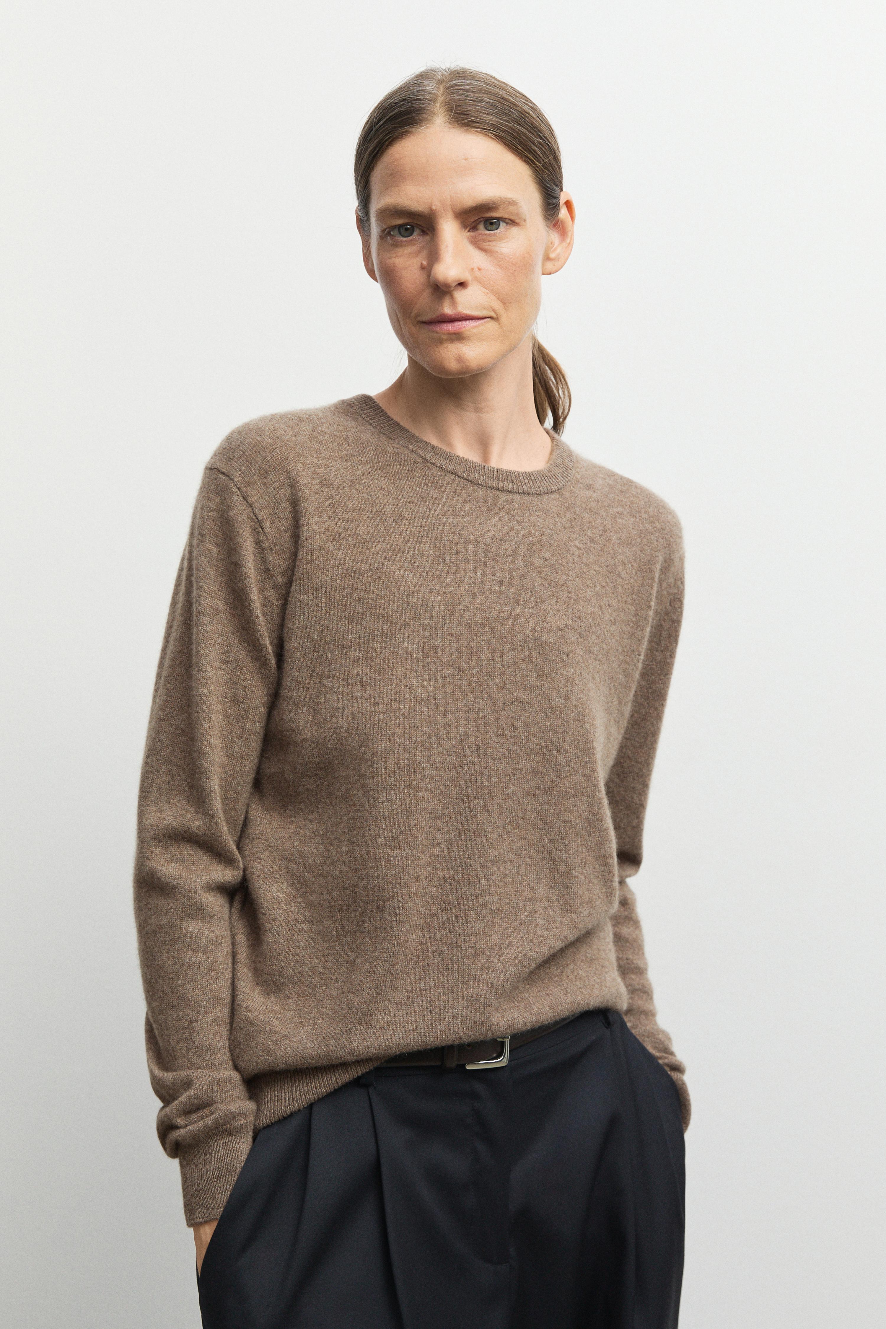 100% cashmere long sleeve sweater - MOLE BROWN