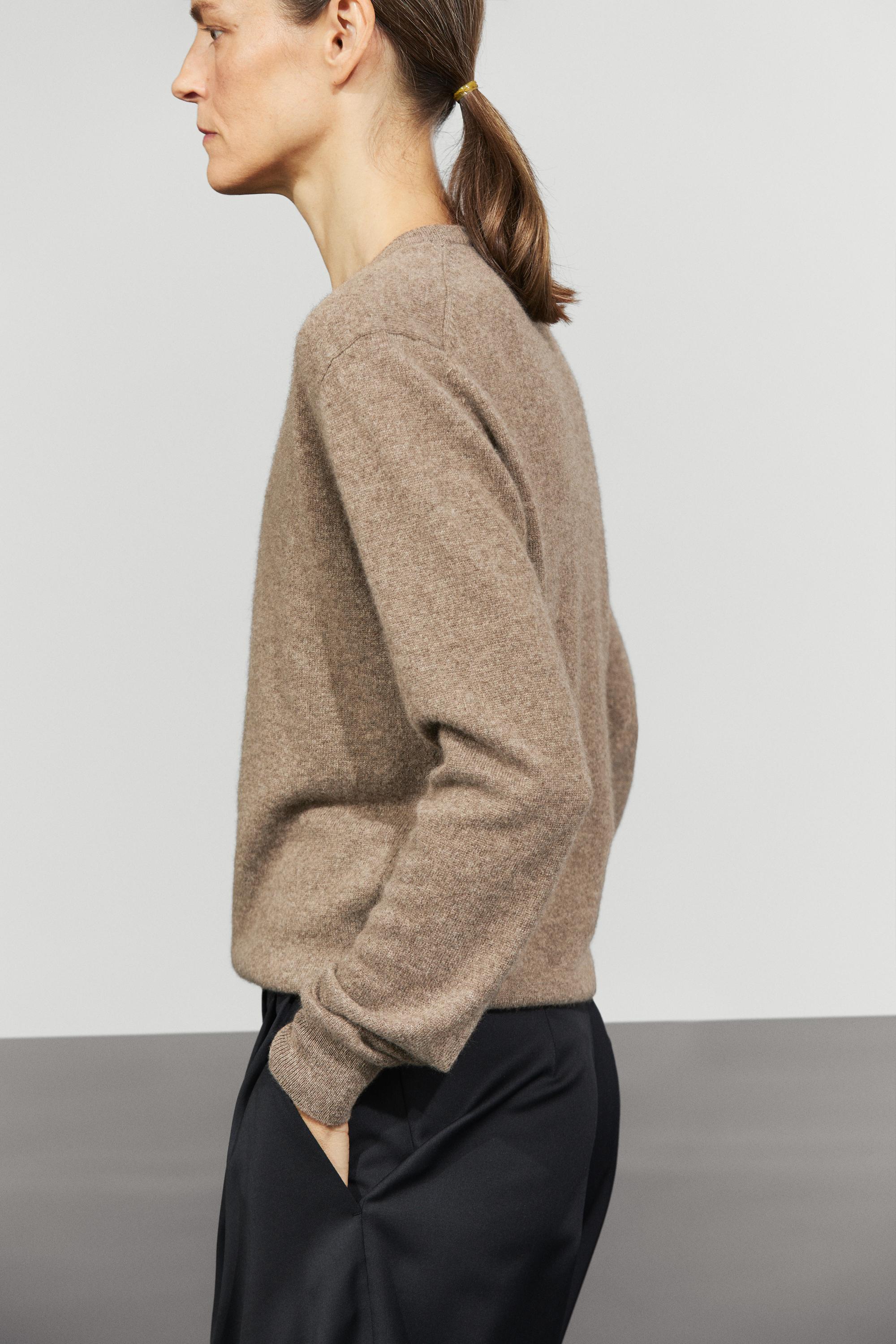 100% cashmere long sleeve sweater - MOLE BROWN