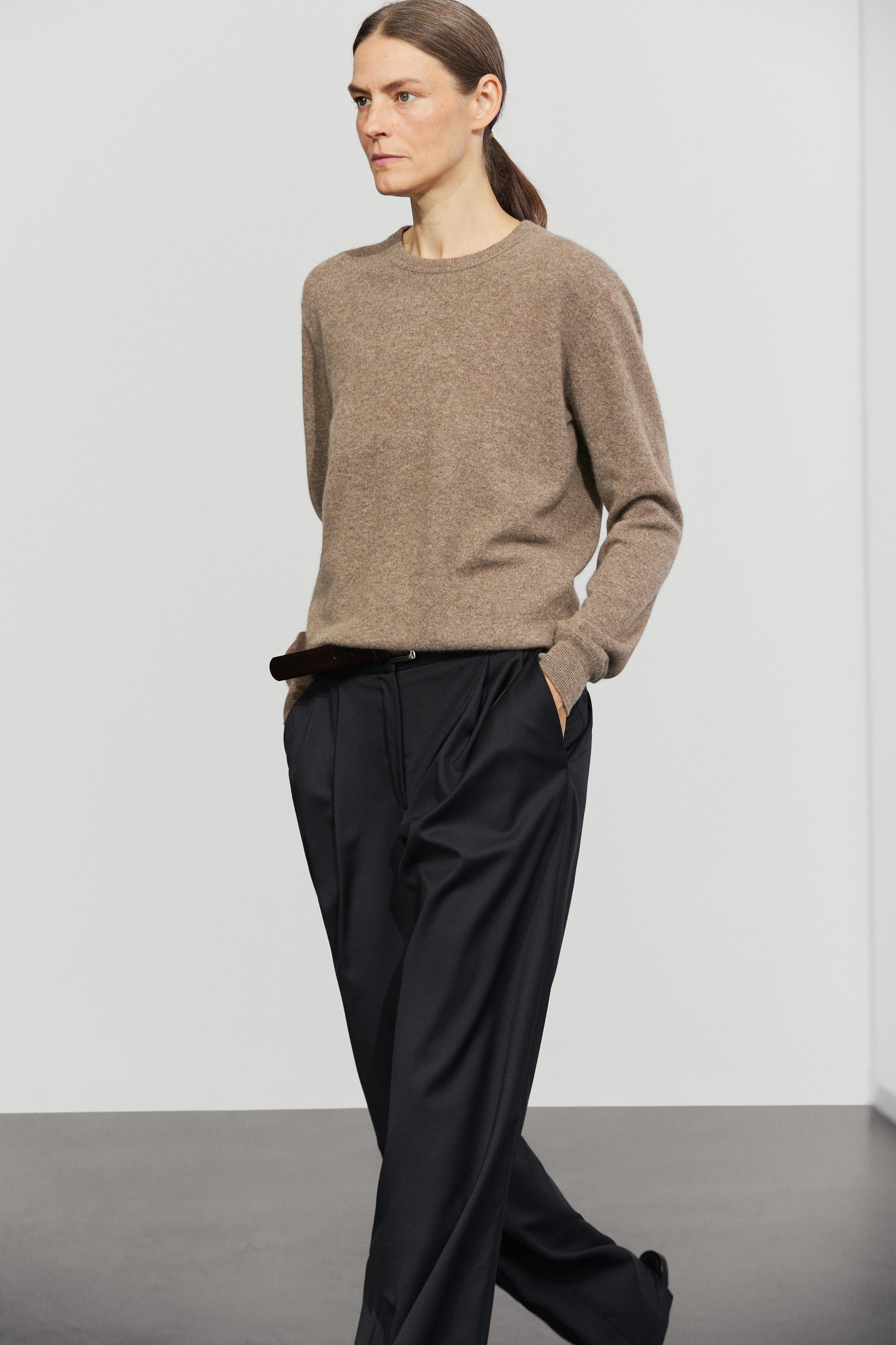 100% cashmere long sleeve sweater - MOLE BROWN