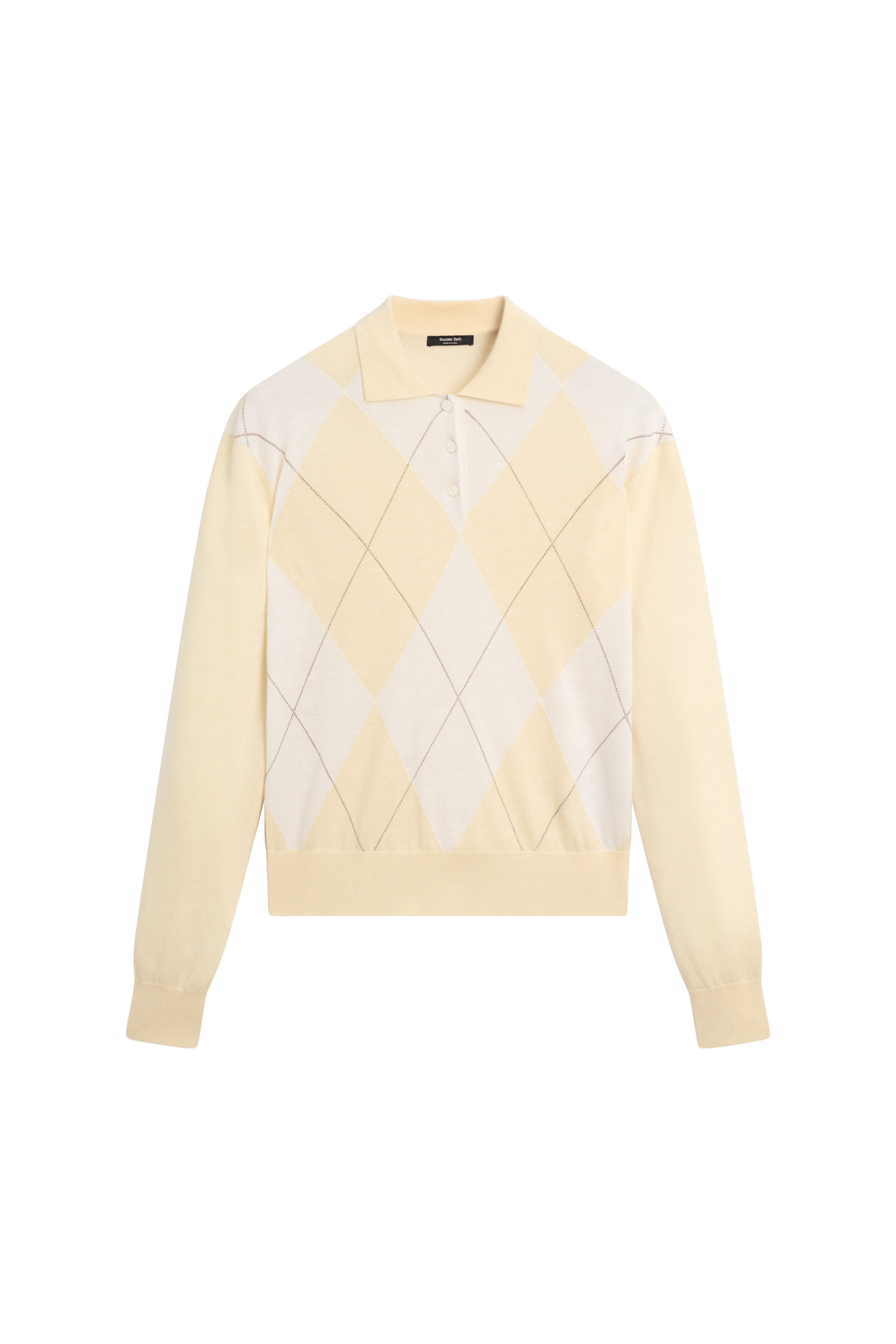 Argyle detail knit polo sweater - Vanilla