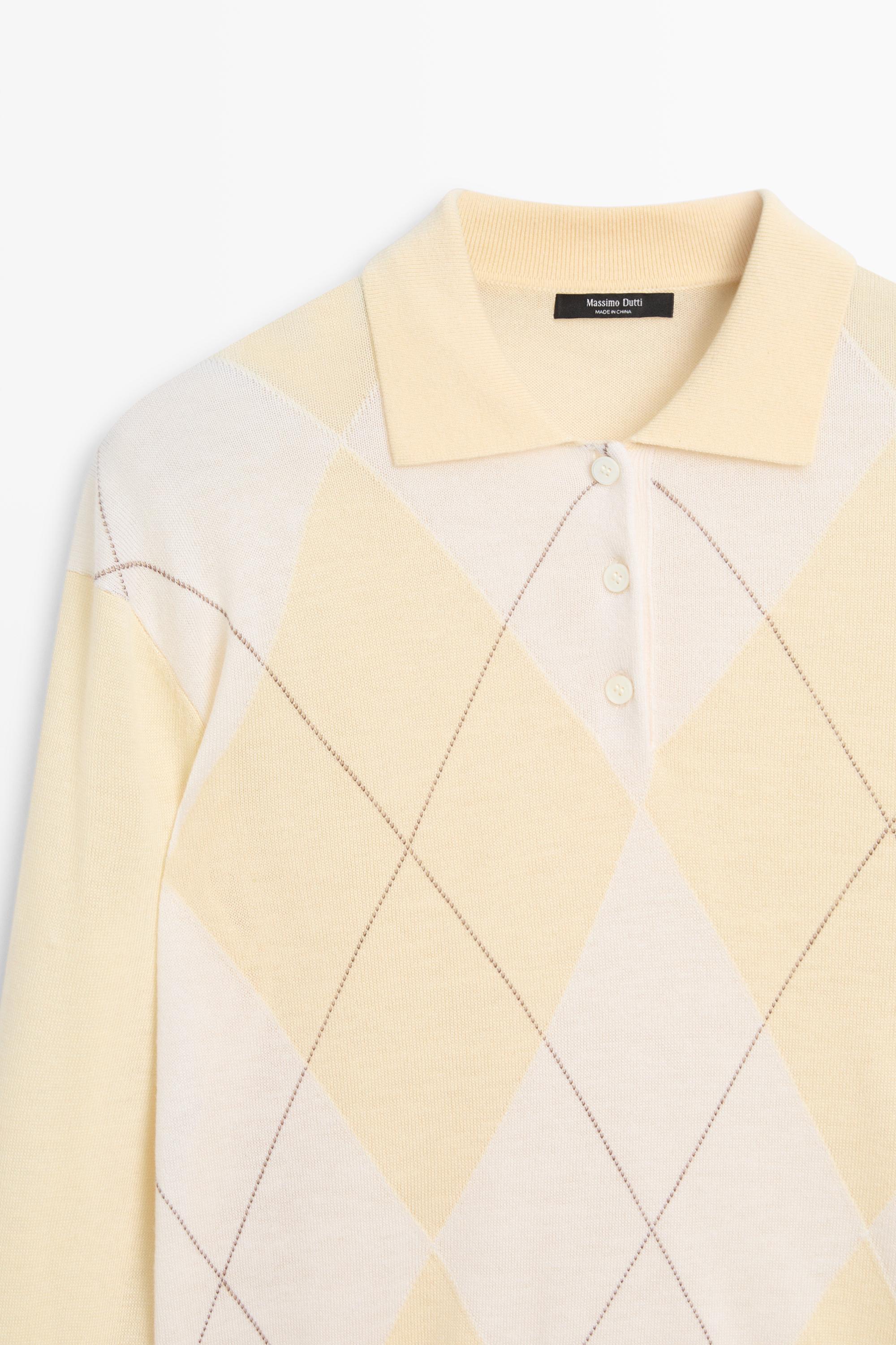 Argyle detail knit polo sweater - Vanilla