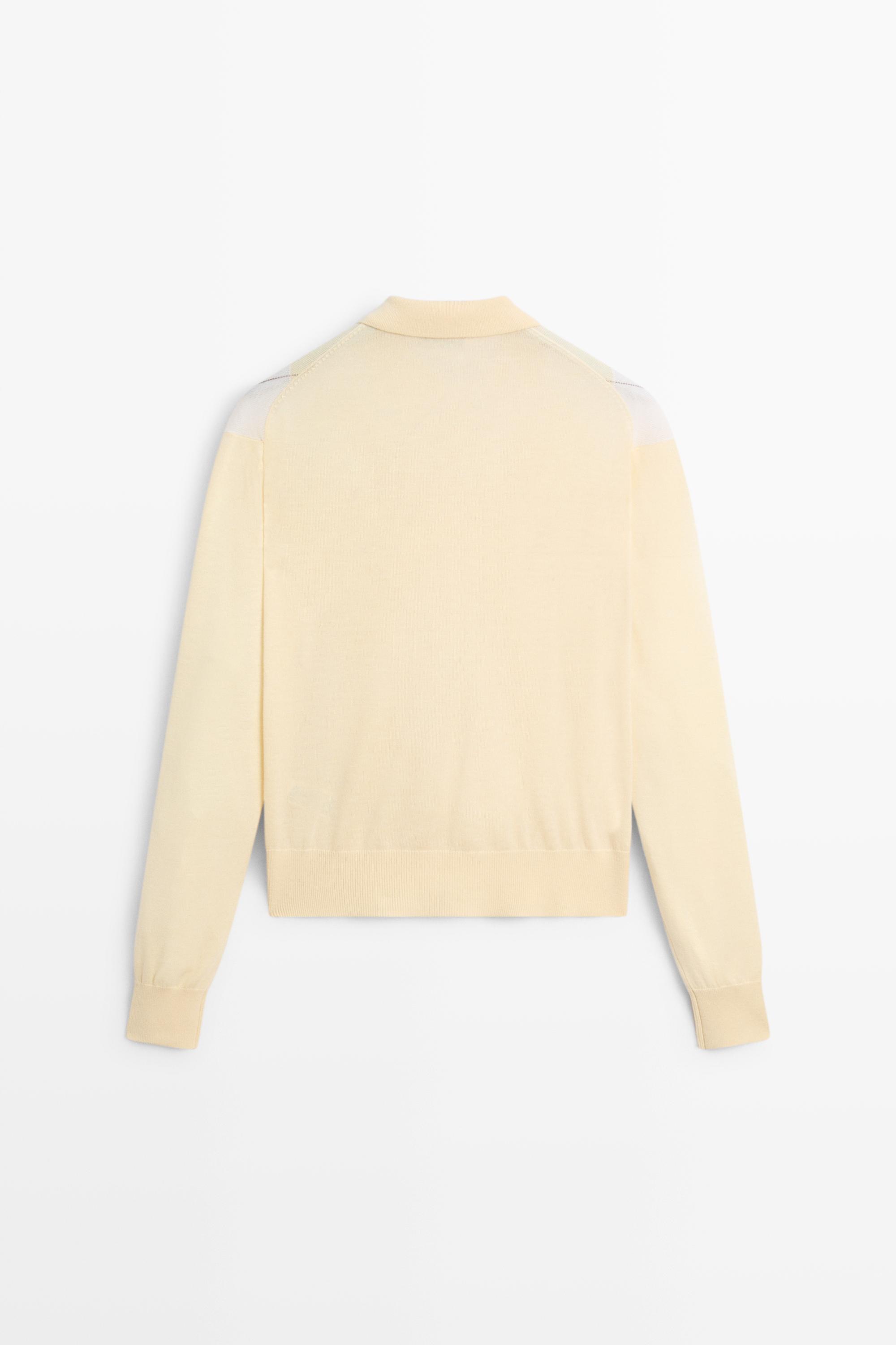 Argyle detail knit polo sweater - Vanilla