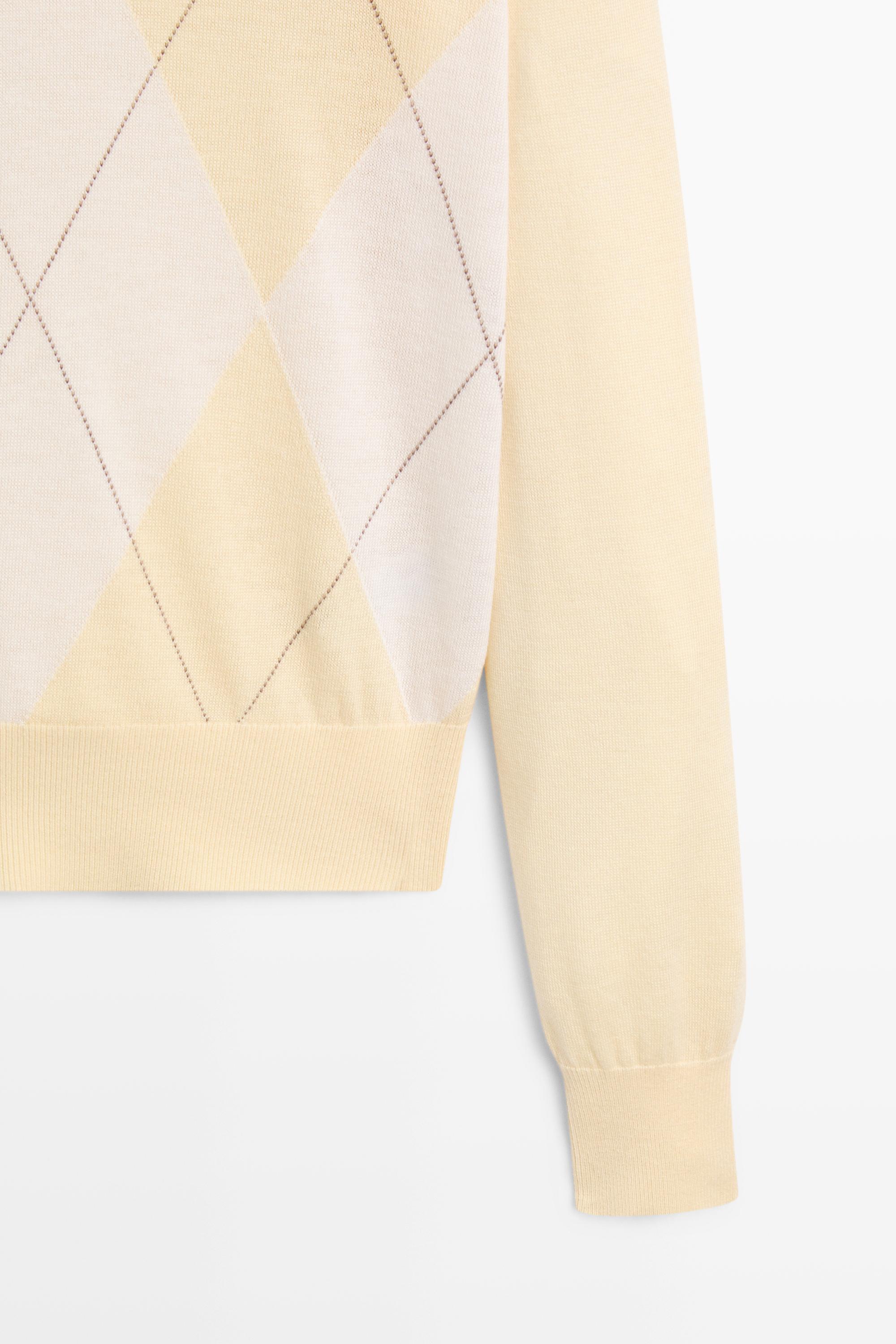 Argyle detail knit polo sweater - Vanilla