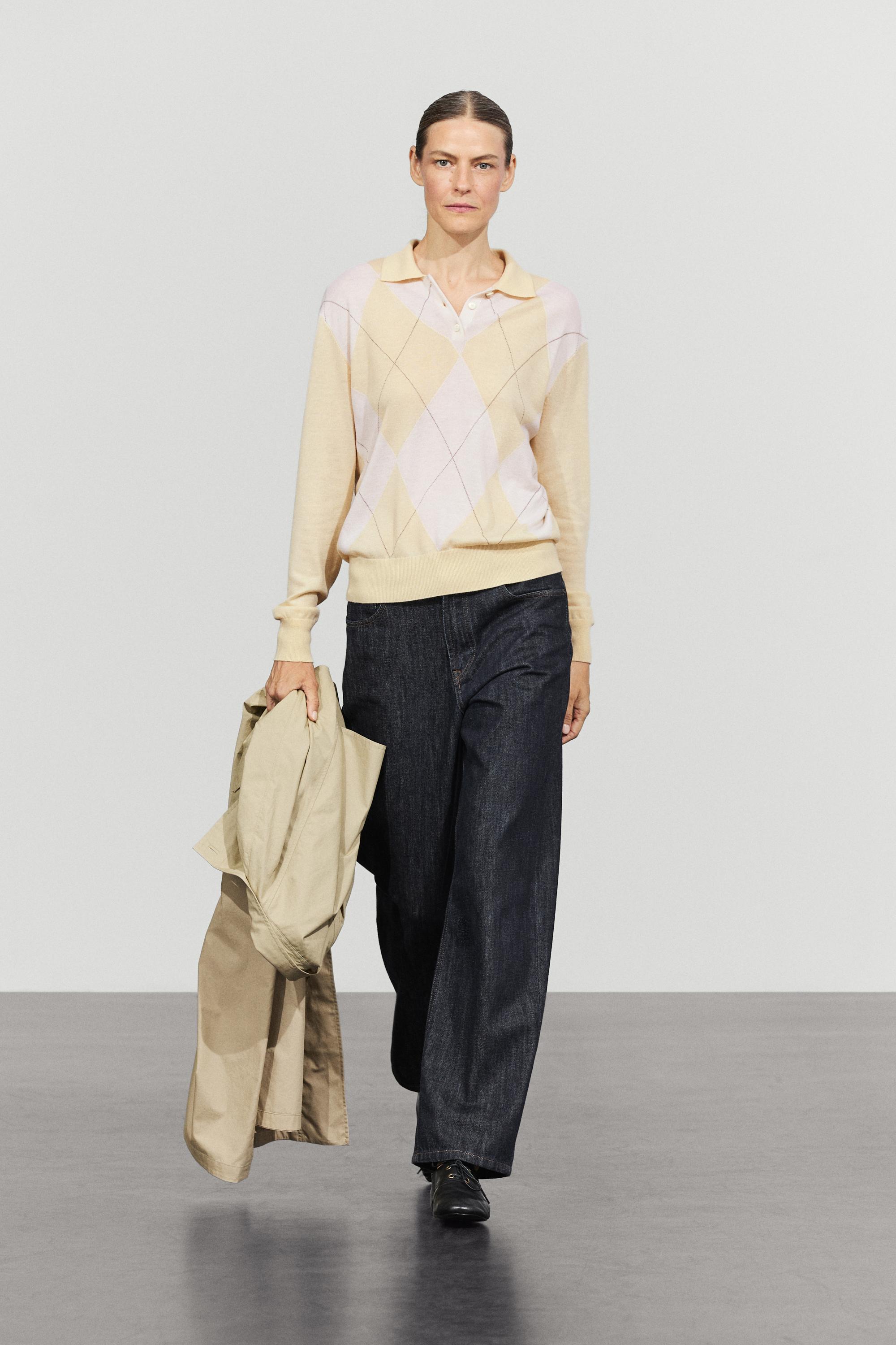 Argyle detail knit polo sweater - Vanilla