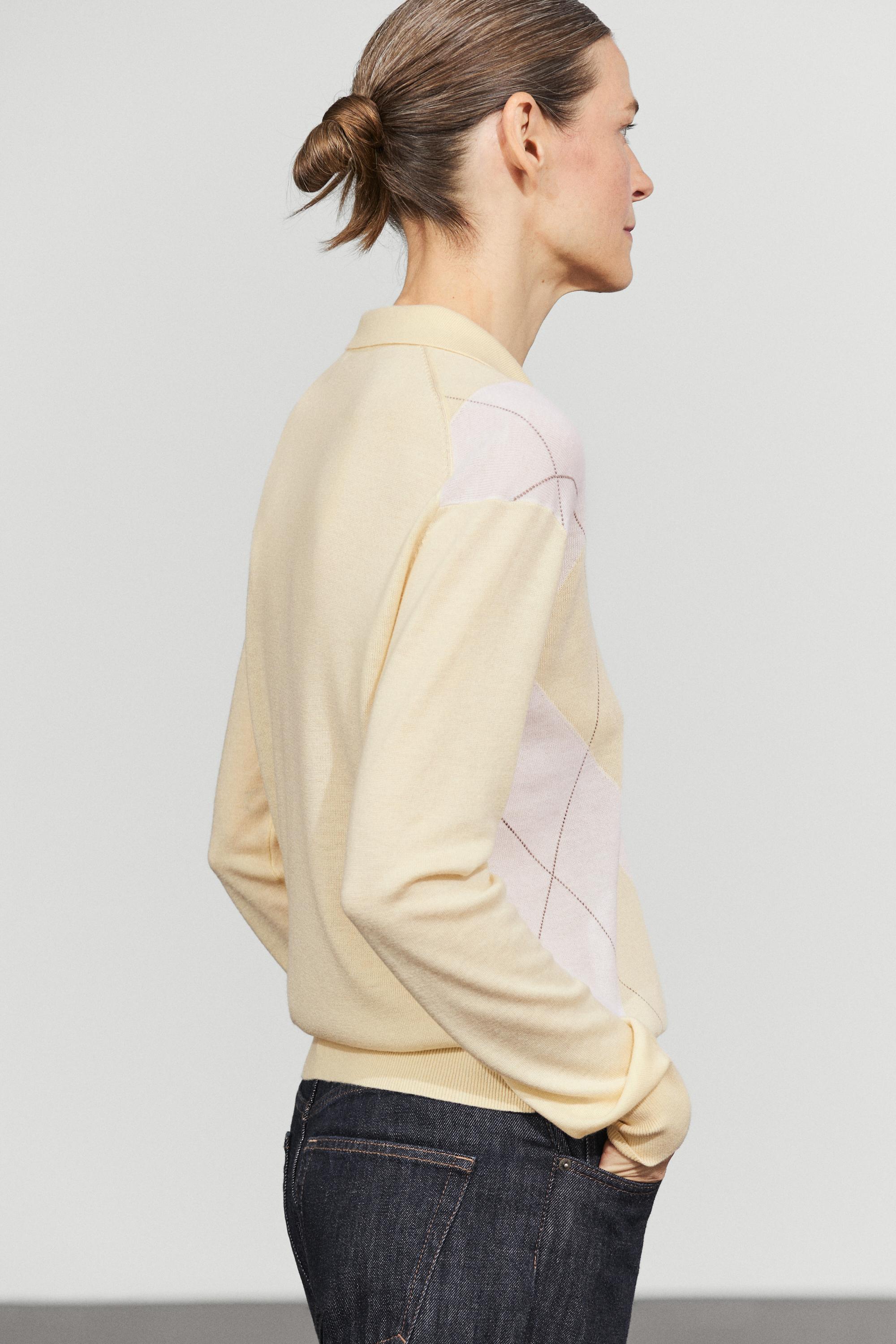 Argyle detail knit polo sweater - Vanilla