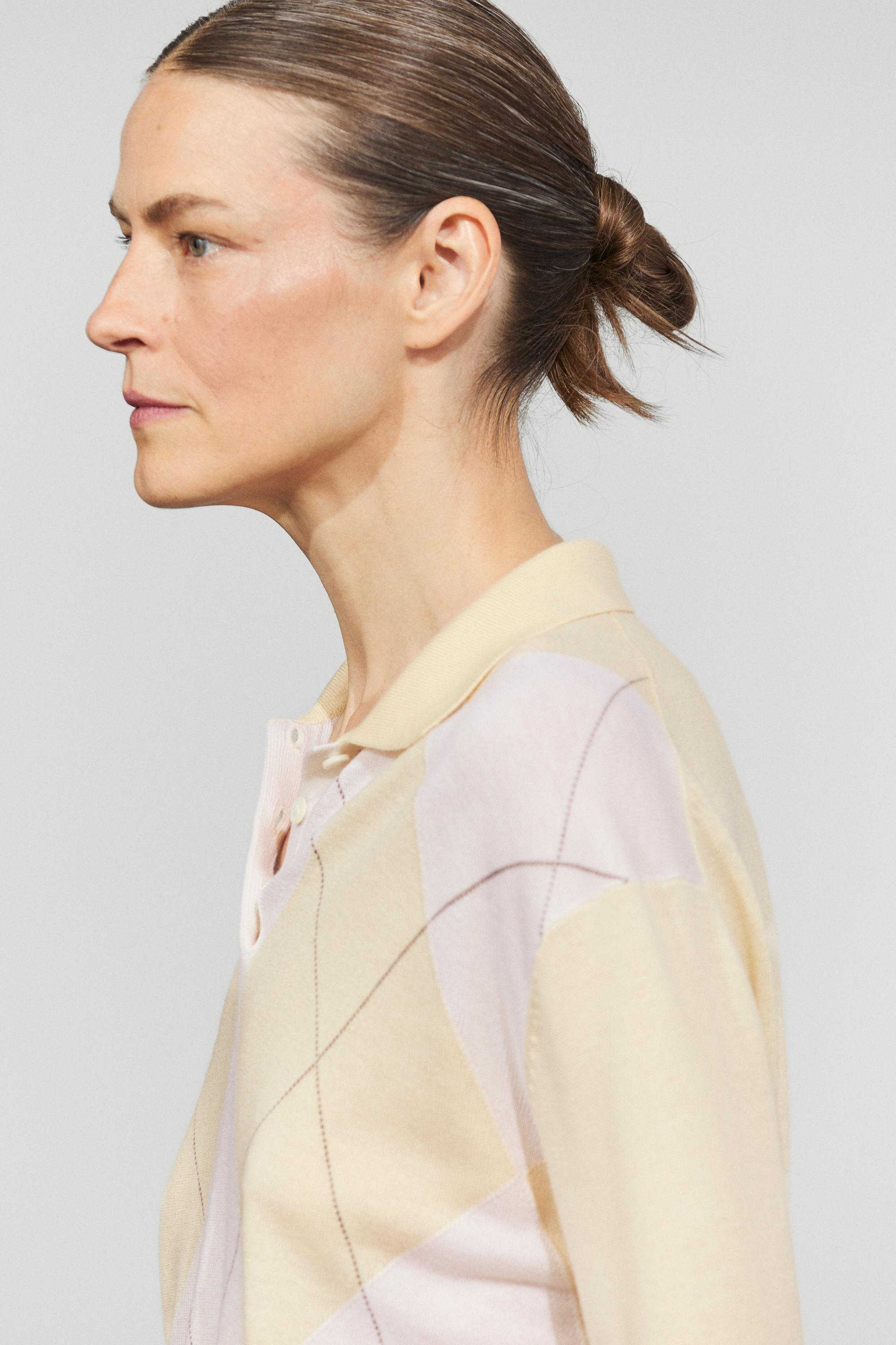 Argyle detail knit polo sweater - Vanilla