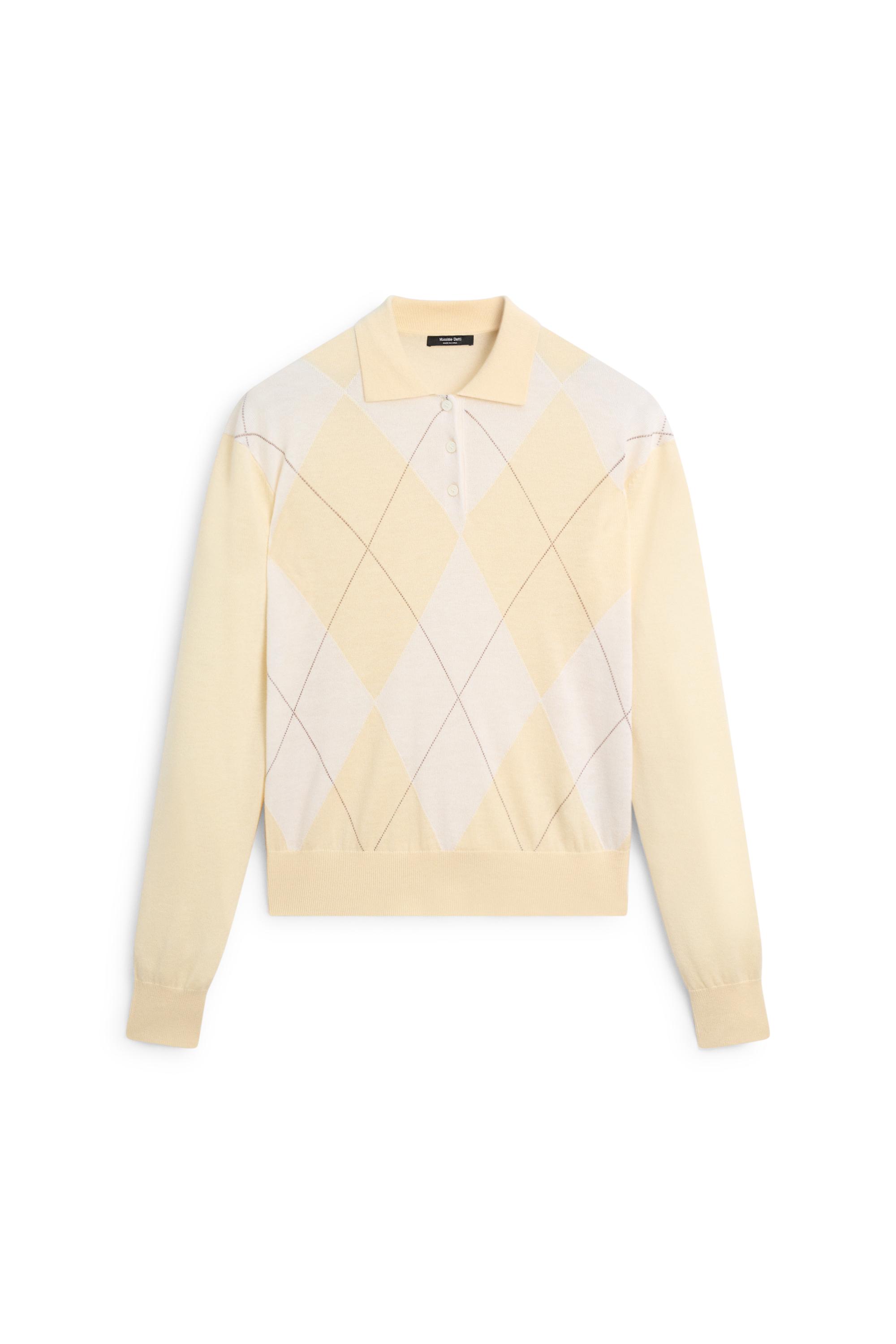 Argyle detail knit polo sweater - Vanilla