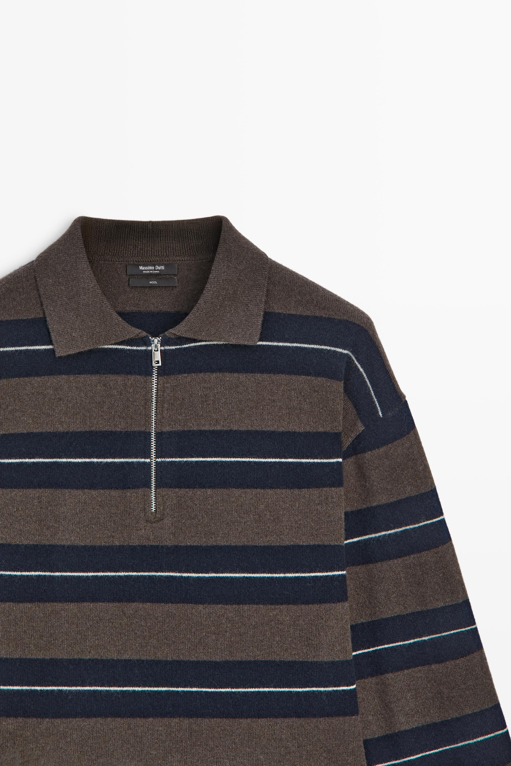 100% wool zip polo sweater - NAVY BLUE