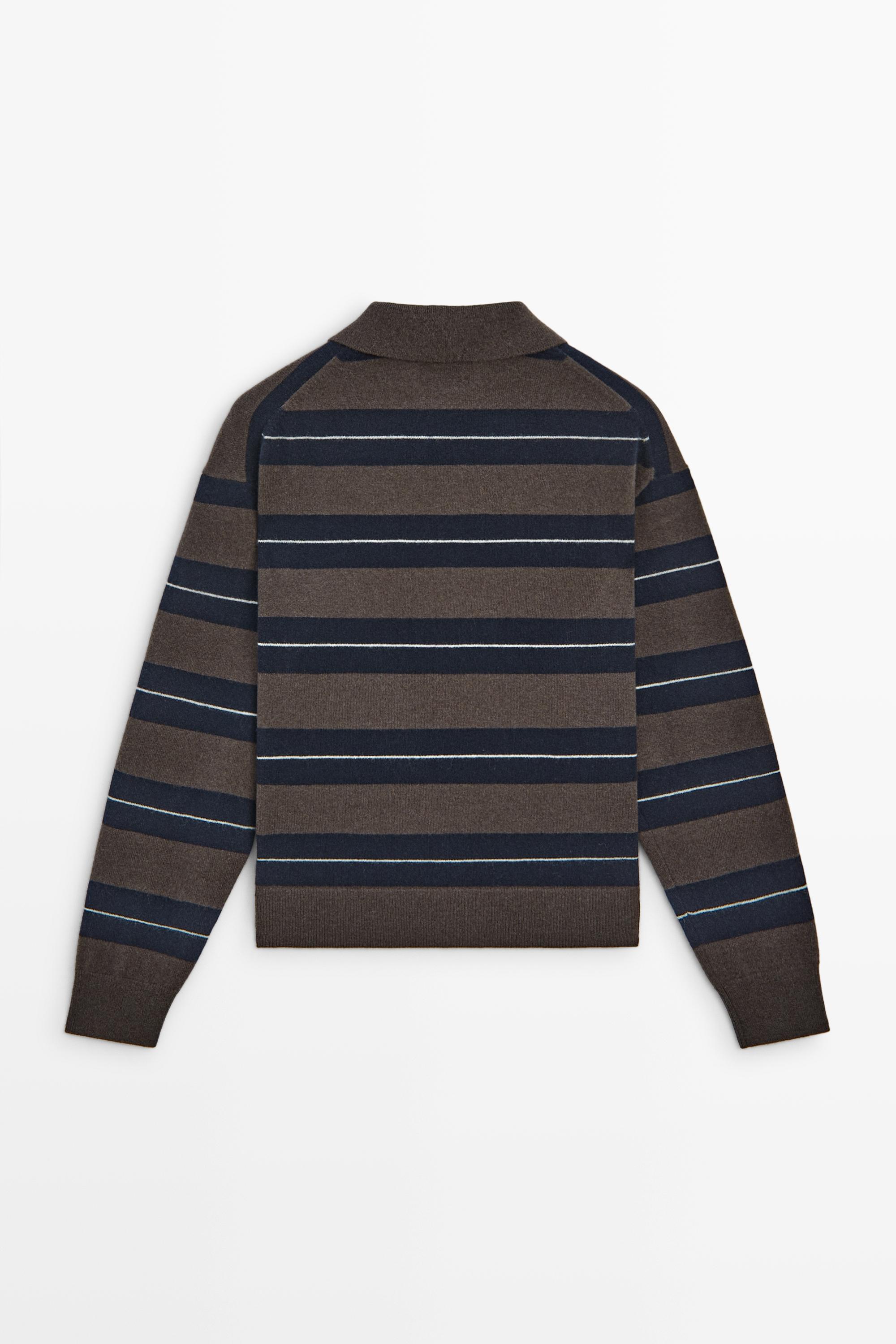 100% wool zip polo sweater - NAVY BLUE