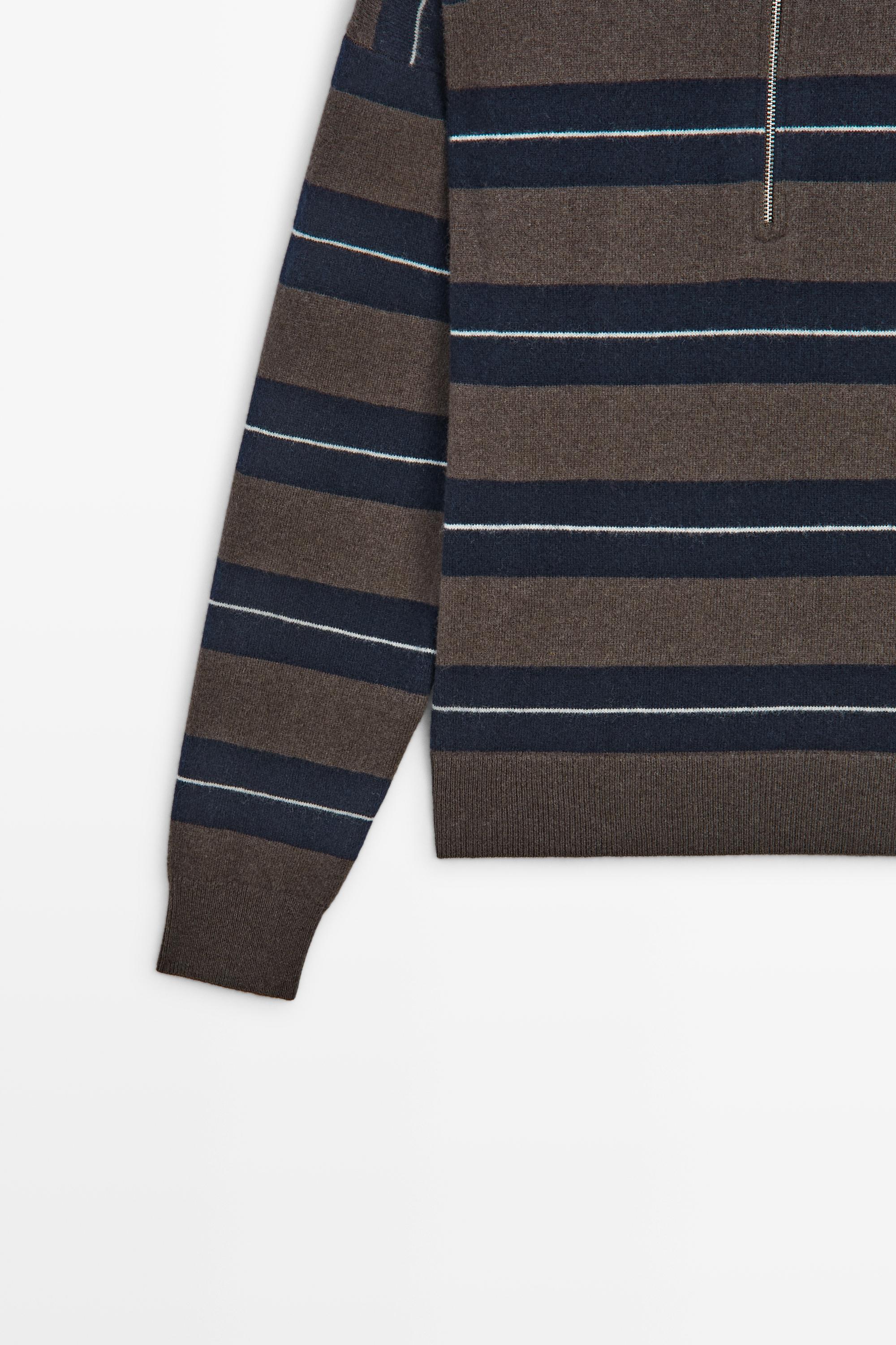 100% wool zip polo sweater - NAVY BLUE