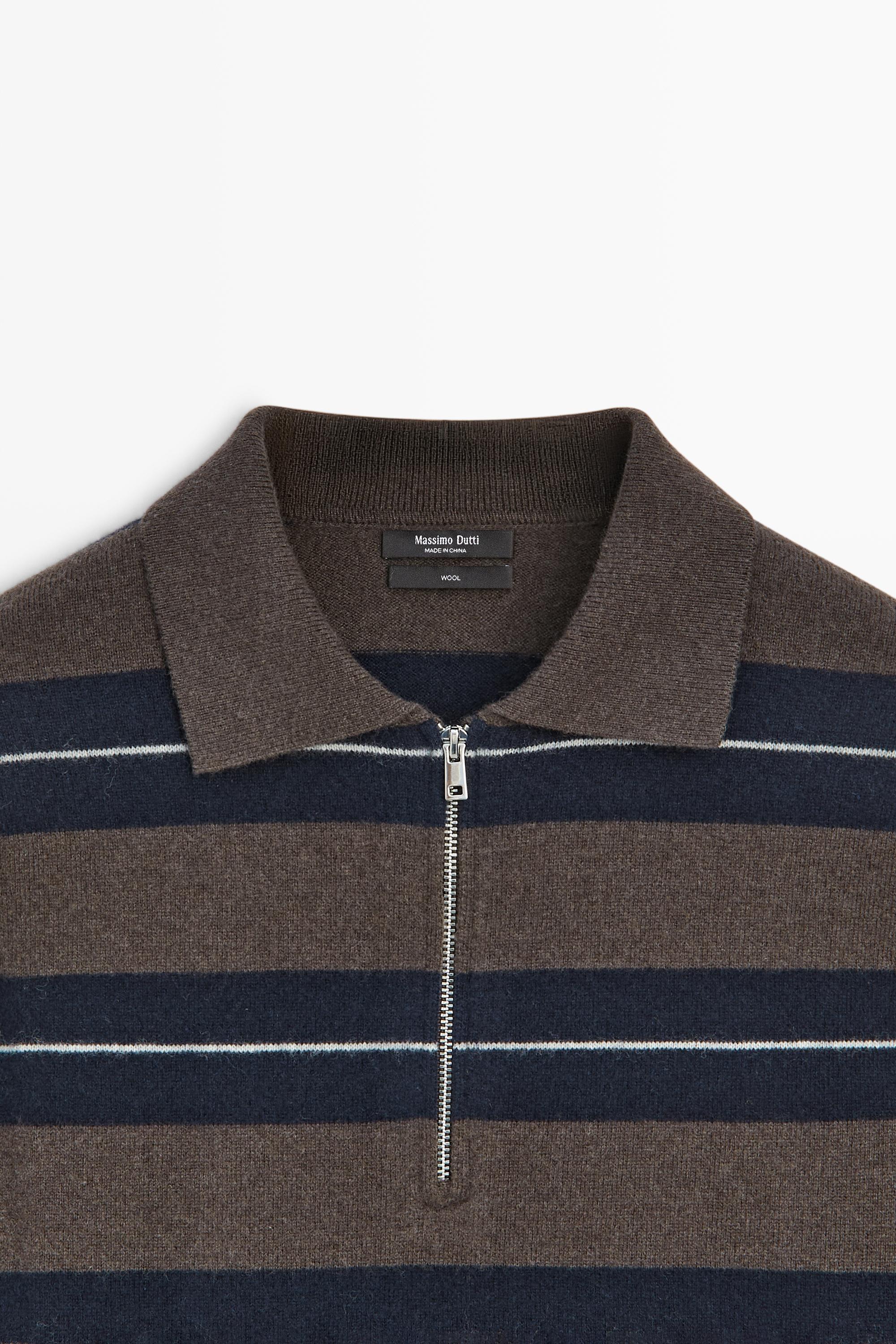 100% wool zip polo sweater - NAVY BLUE