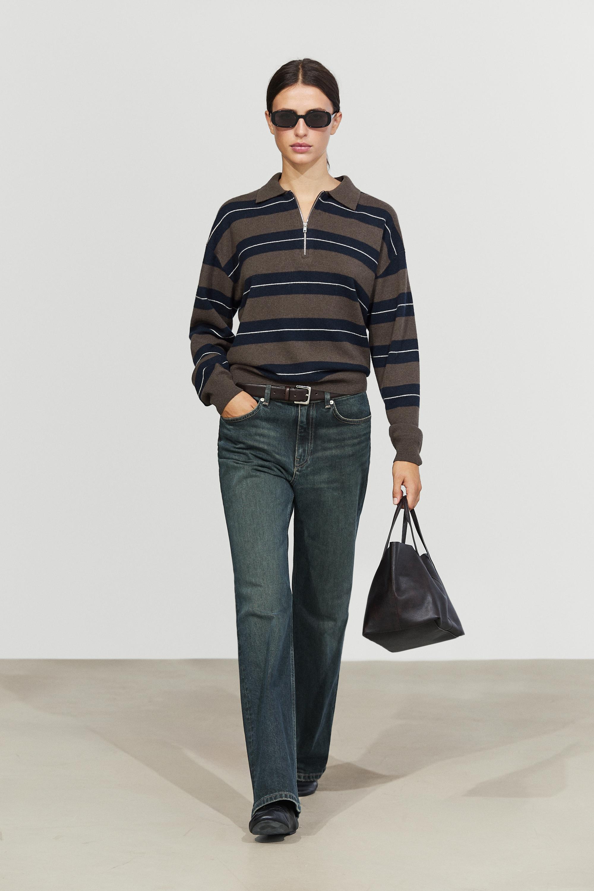 100% wool zip polo sweater - NAVY BLUE
