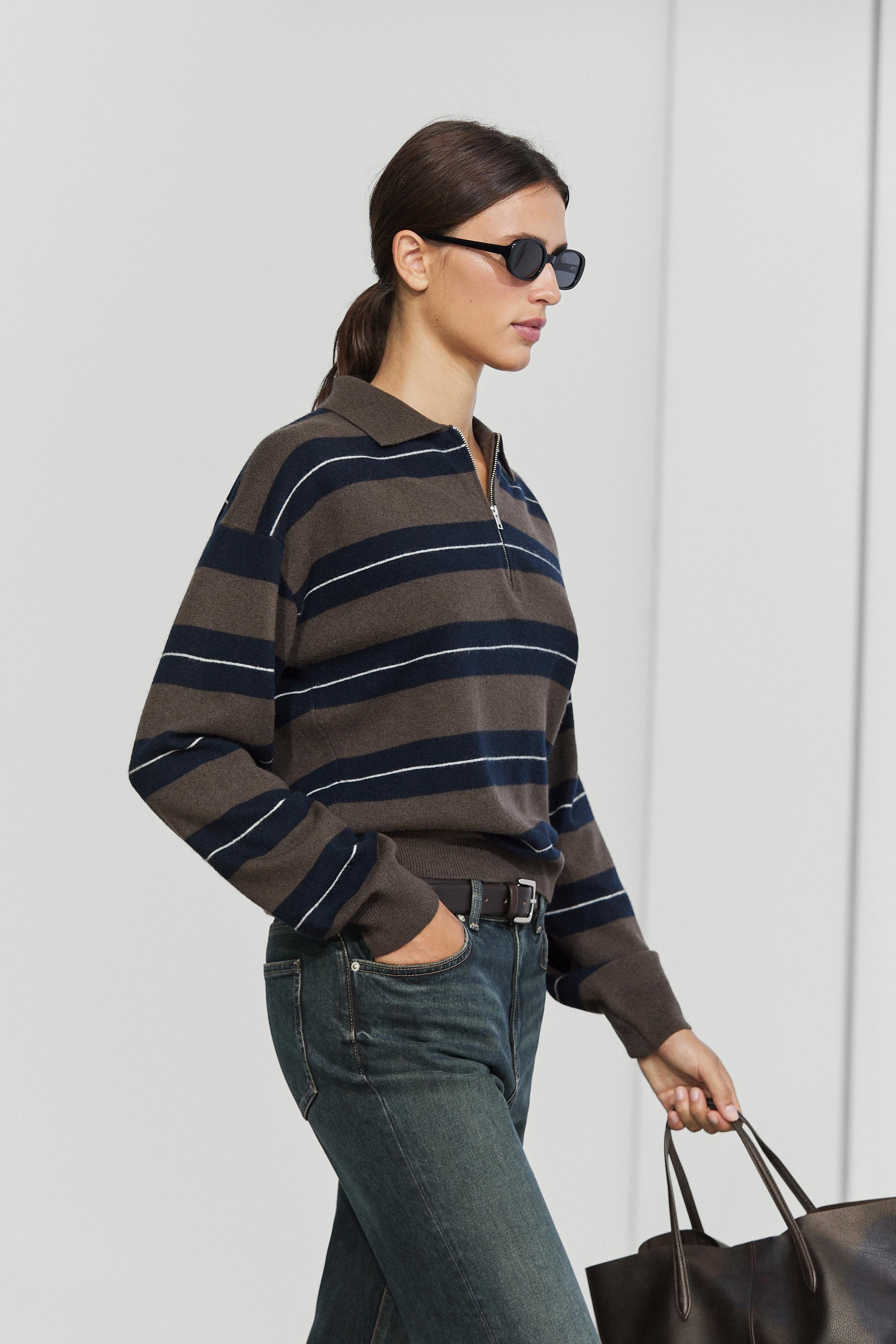 100% wool zip polo sweater - NAVY BLUE