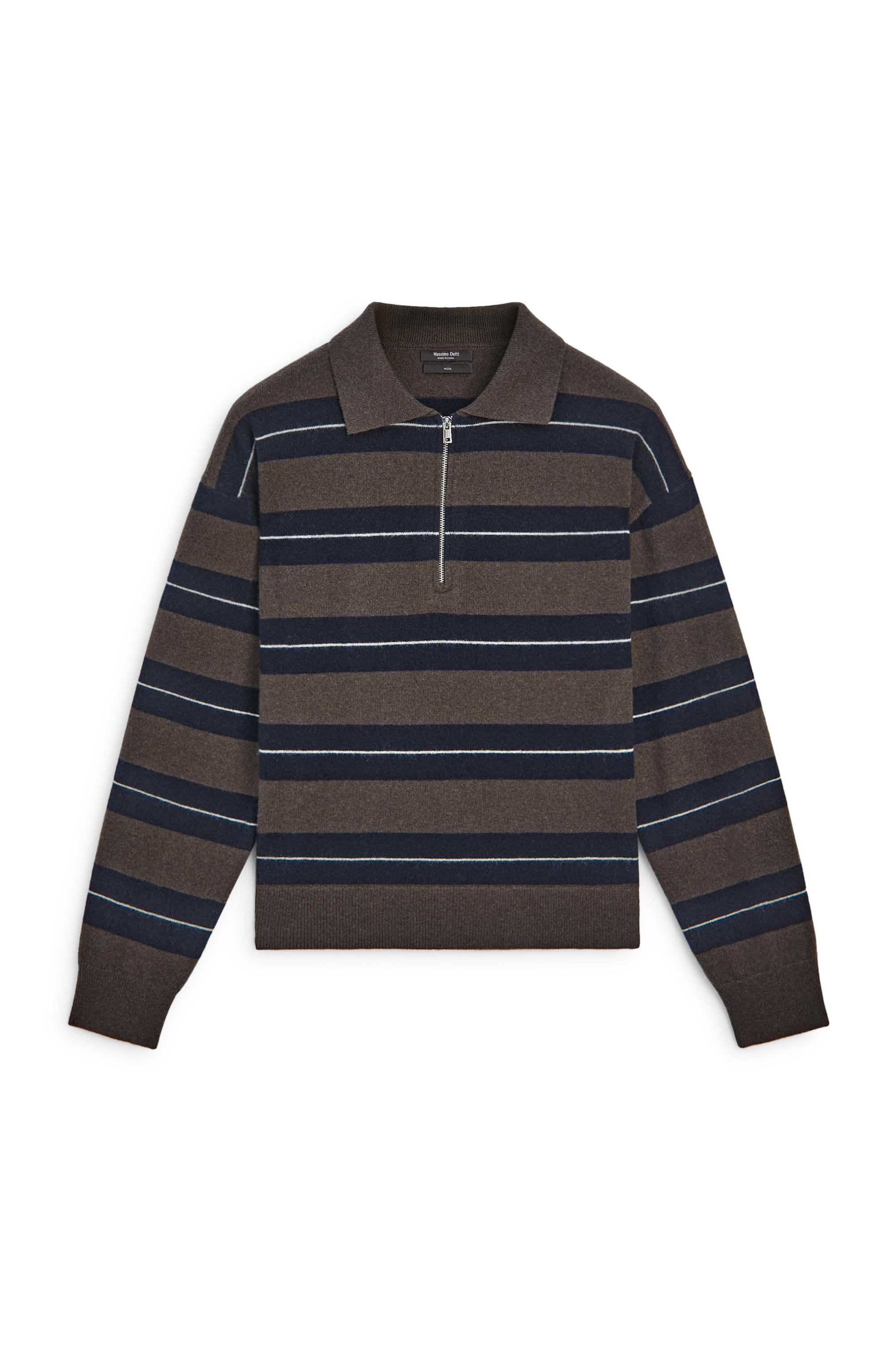 100% wool zip polo sweater - NAVY BLUE