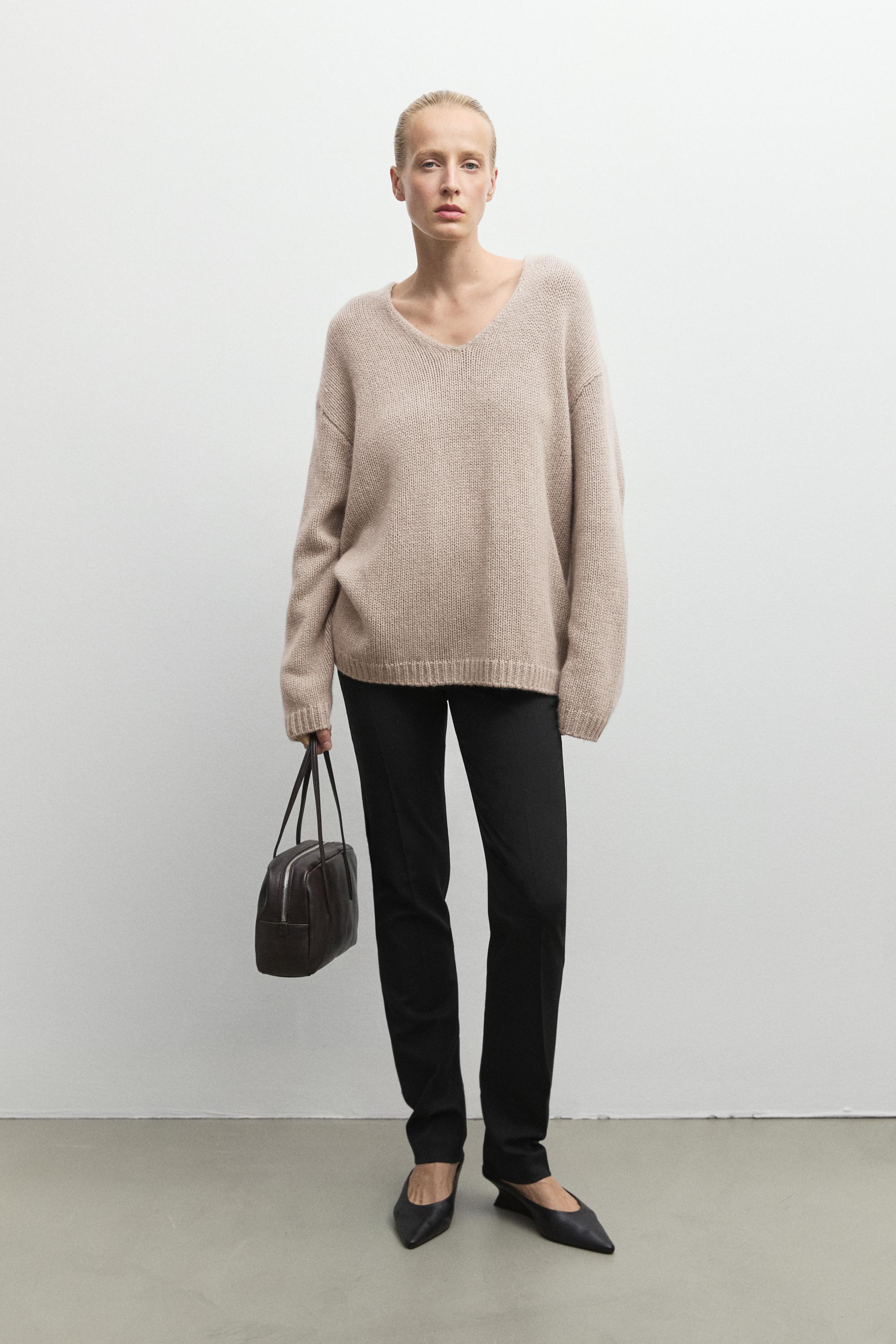 100% cashmere V-neck sweater - MINK