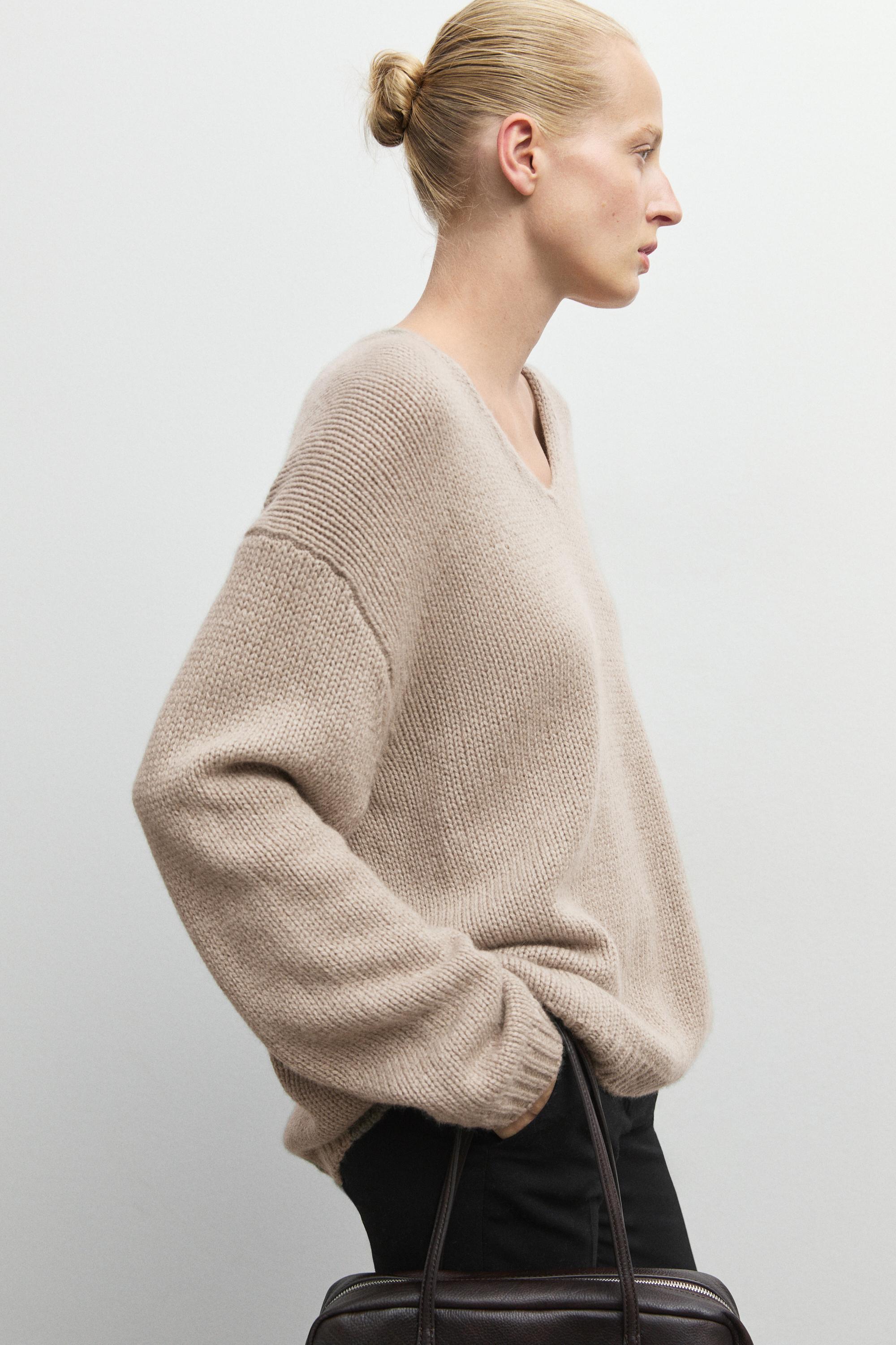 100% cashmere V-neck sweater - MINK