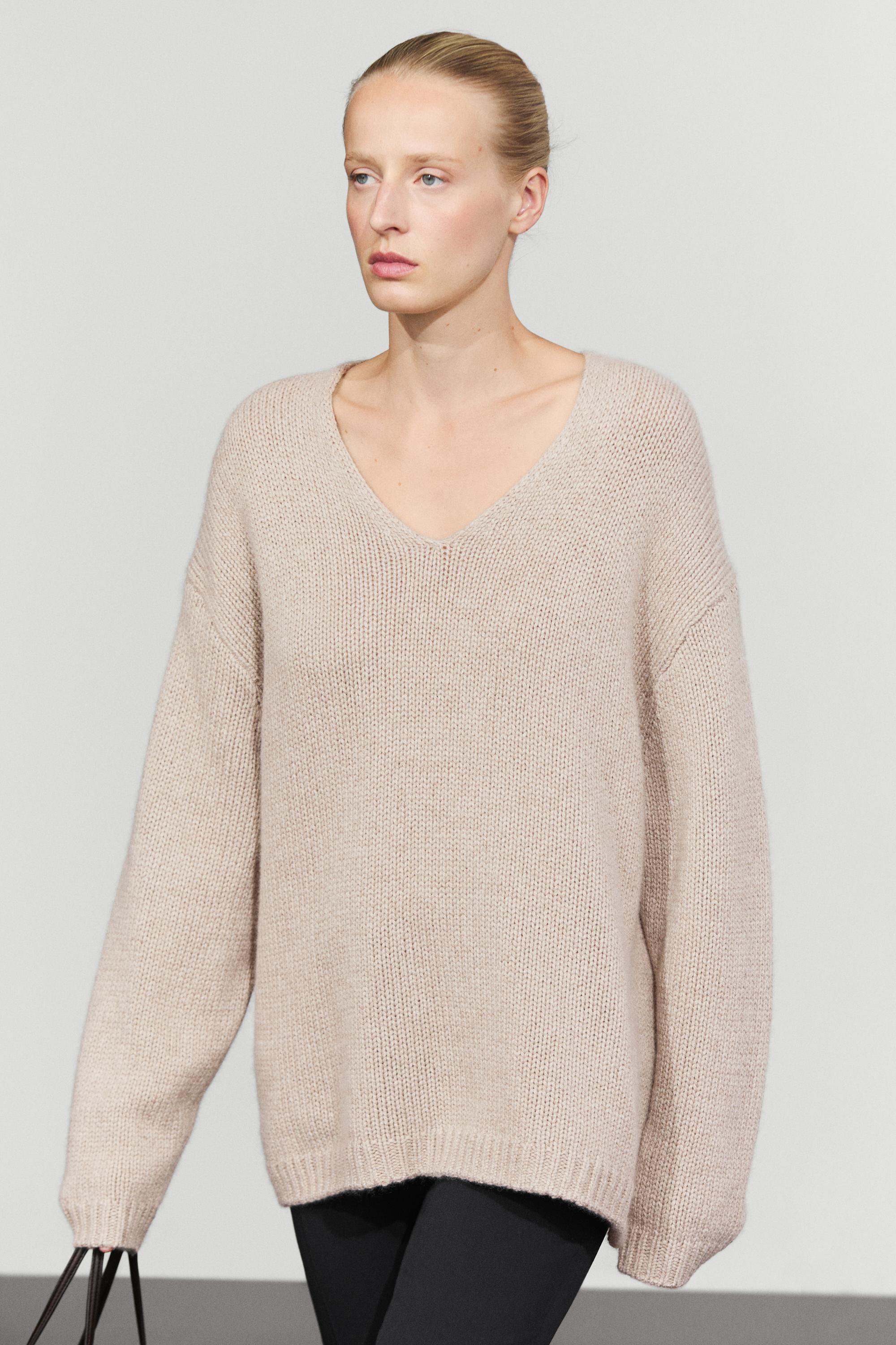 100% cashmere V-neck sweater - MINK