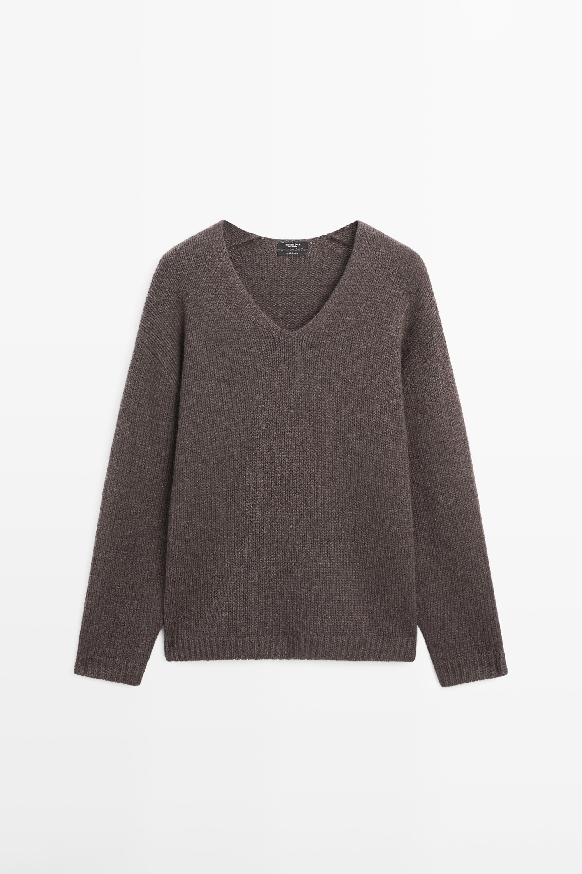 100% cashmere V-neck sweater - BROWN MARL