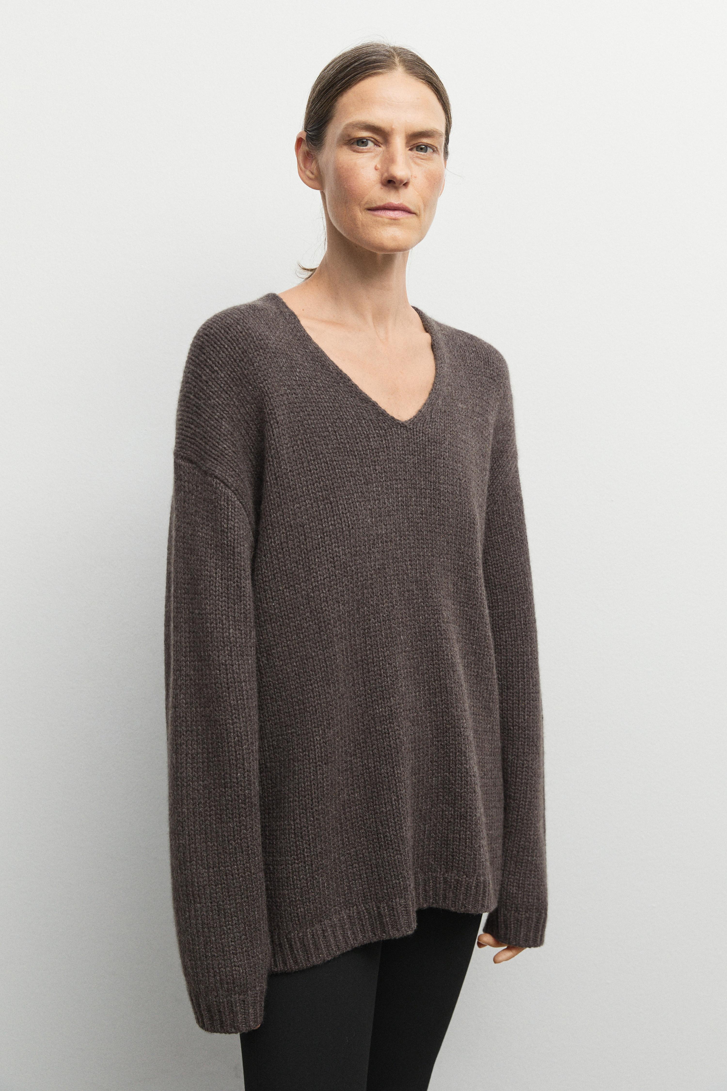 100% cashmere V-neck sweater - BROWN MARL