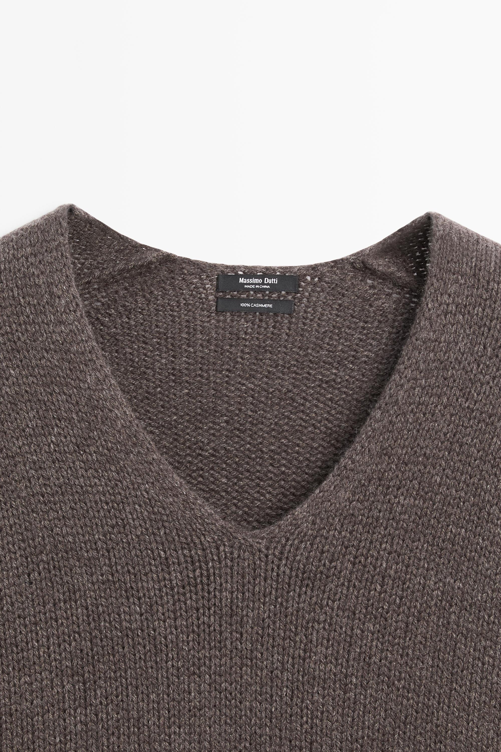 100% cashmere V-neck sweater - BROWN MARL