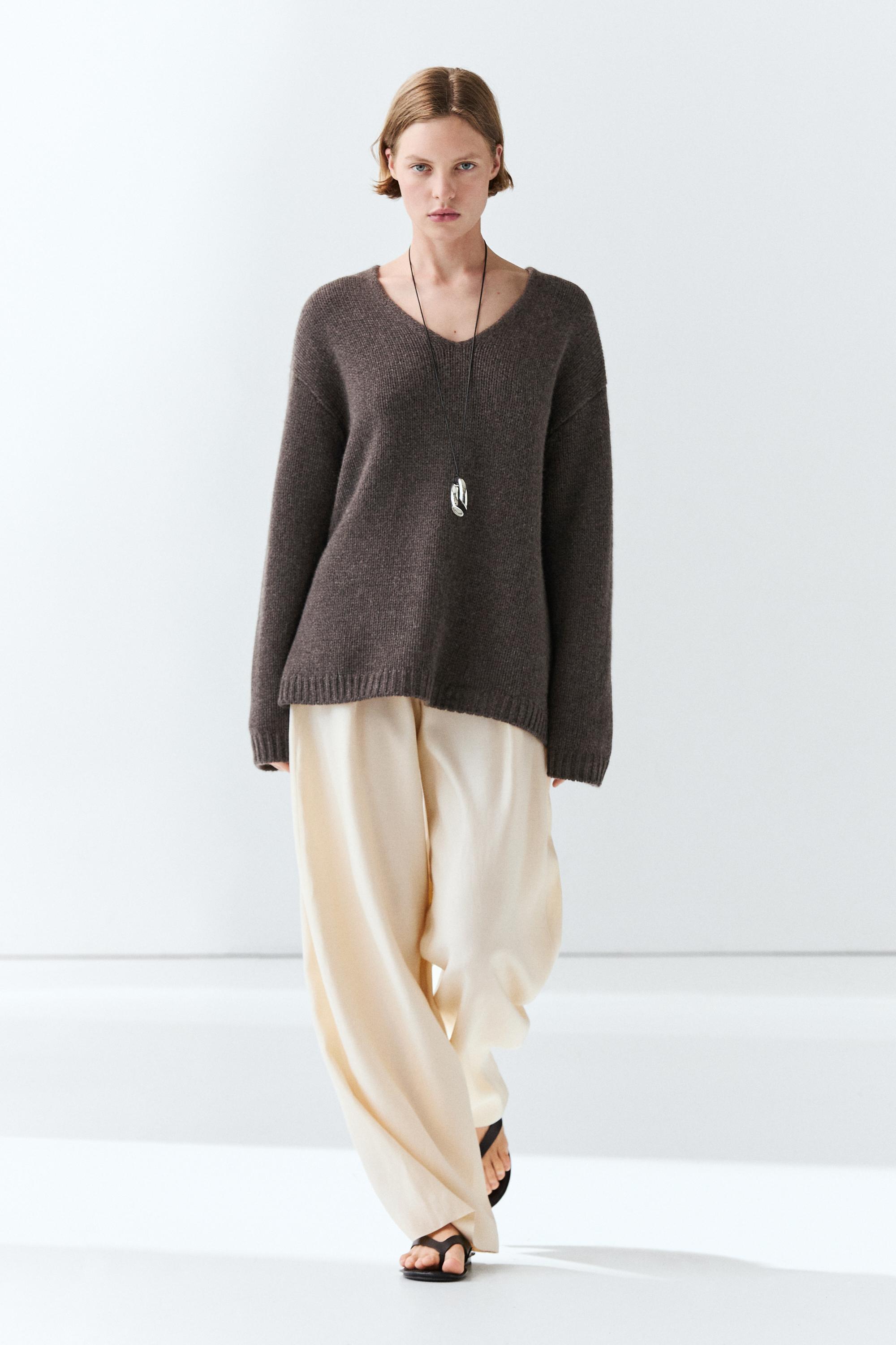 100% cashmere V-neck sweater - BROWN MARL
